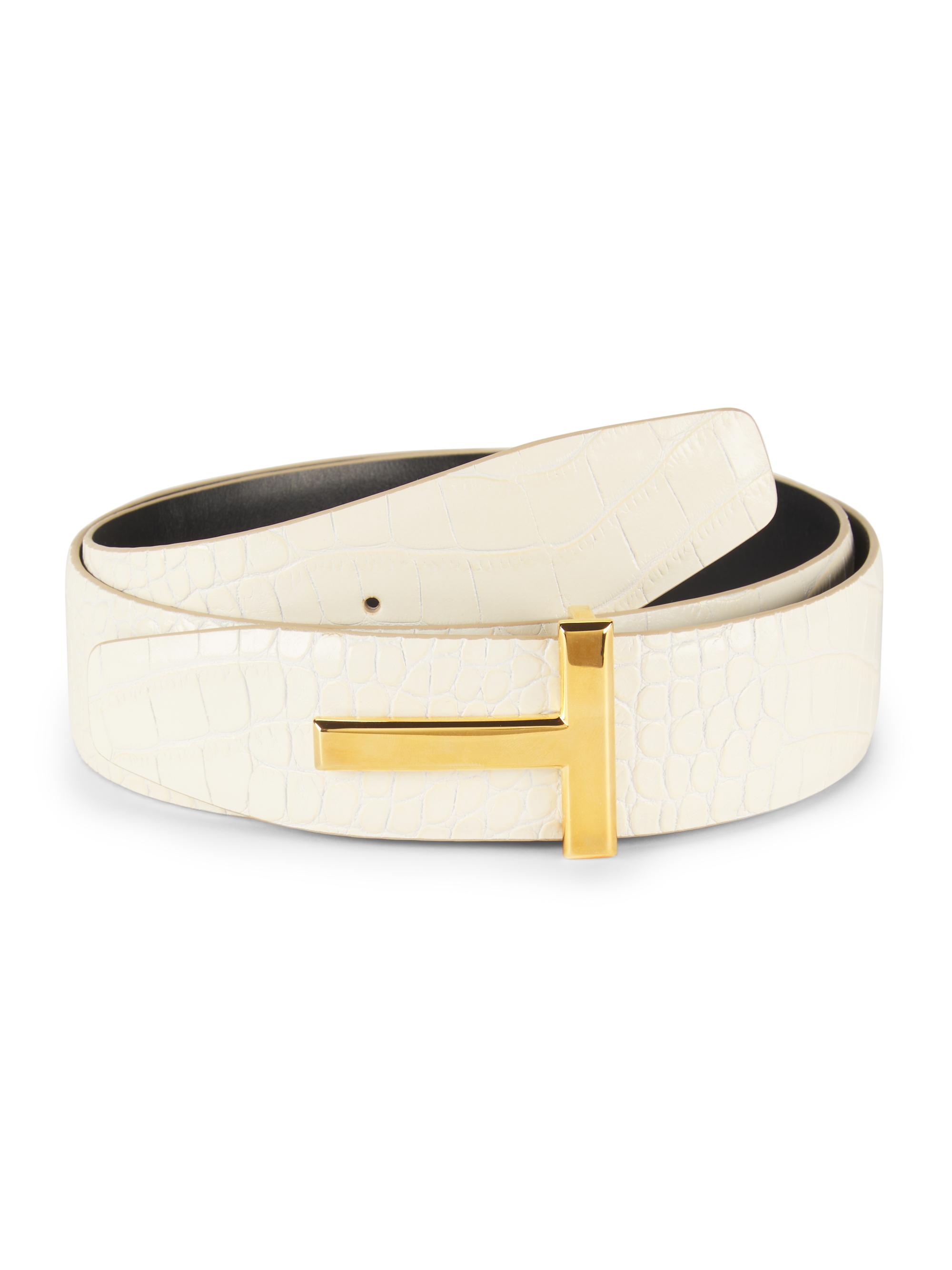 TOM FORD Men's T Crocodile-Embossed Patent Leather Reversible Belt -