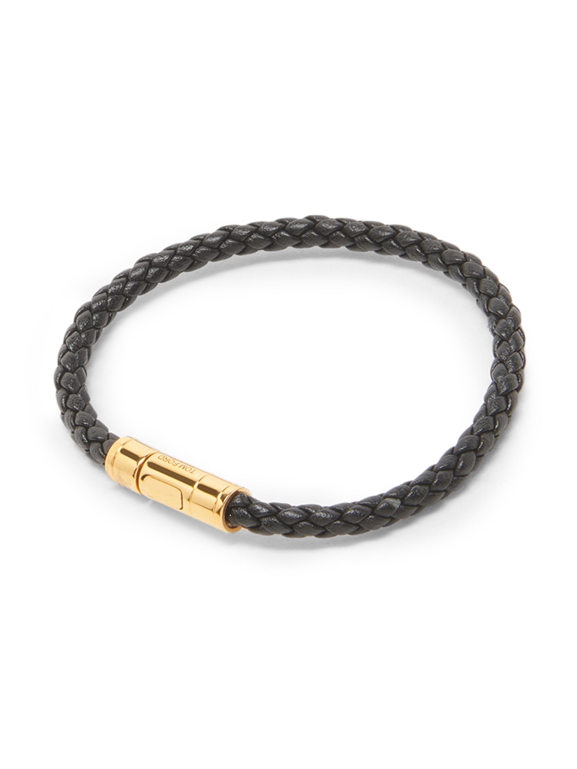 TOM FORD Men's Woven Leather & Goldtone Bracelet - Black