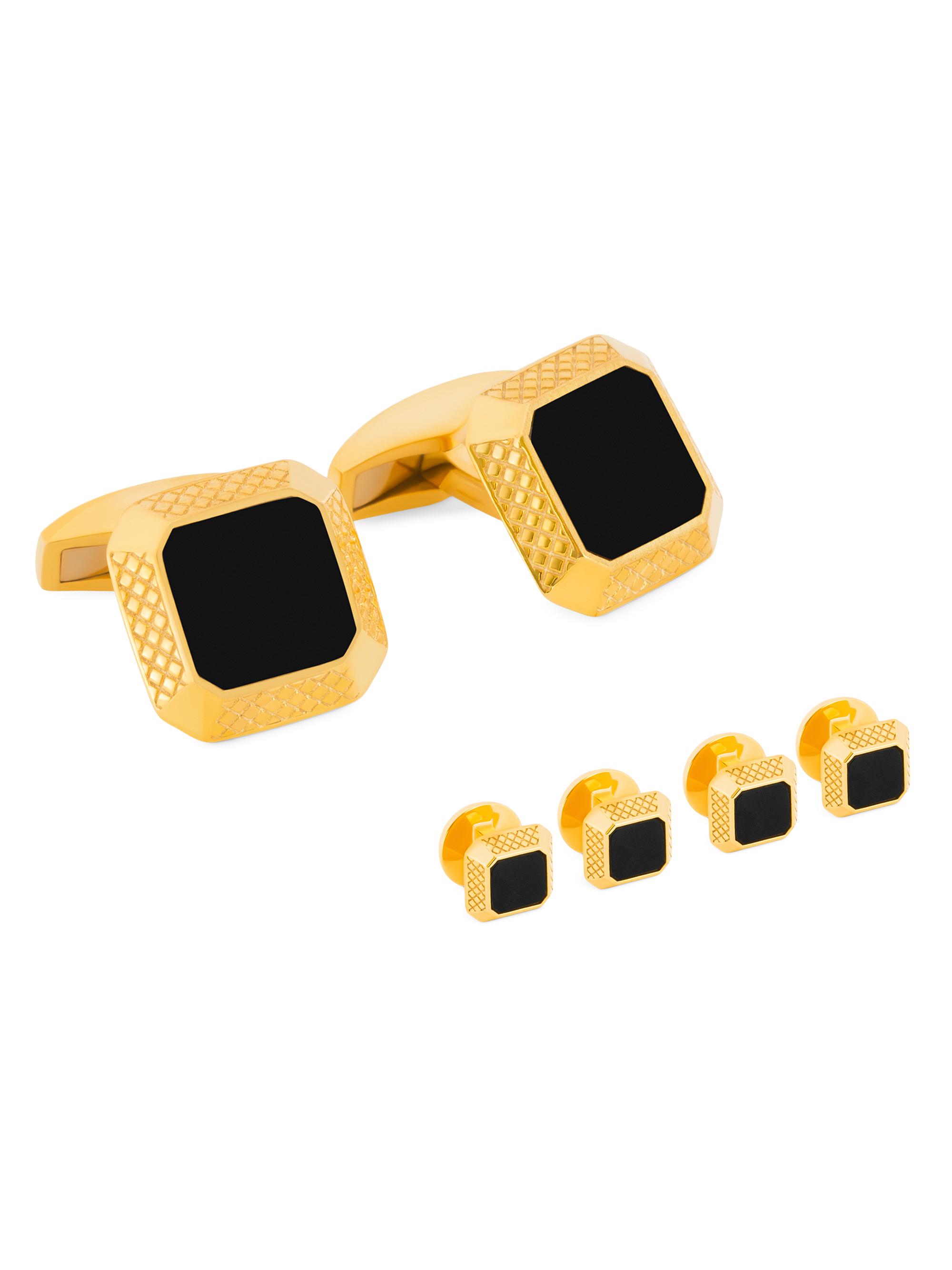 Tateossian Men's Signature Octo 6-Piece Yellow Gold-Plated Sterling Silver & Onyx Cufflinks & Studs Set - Yellow Gold