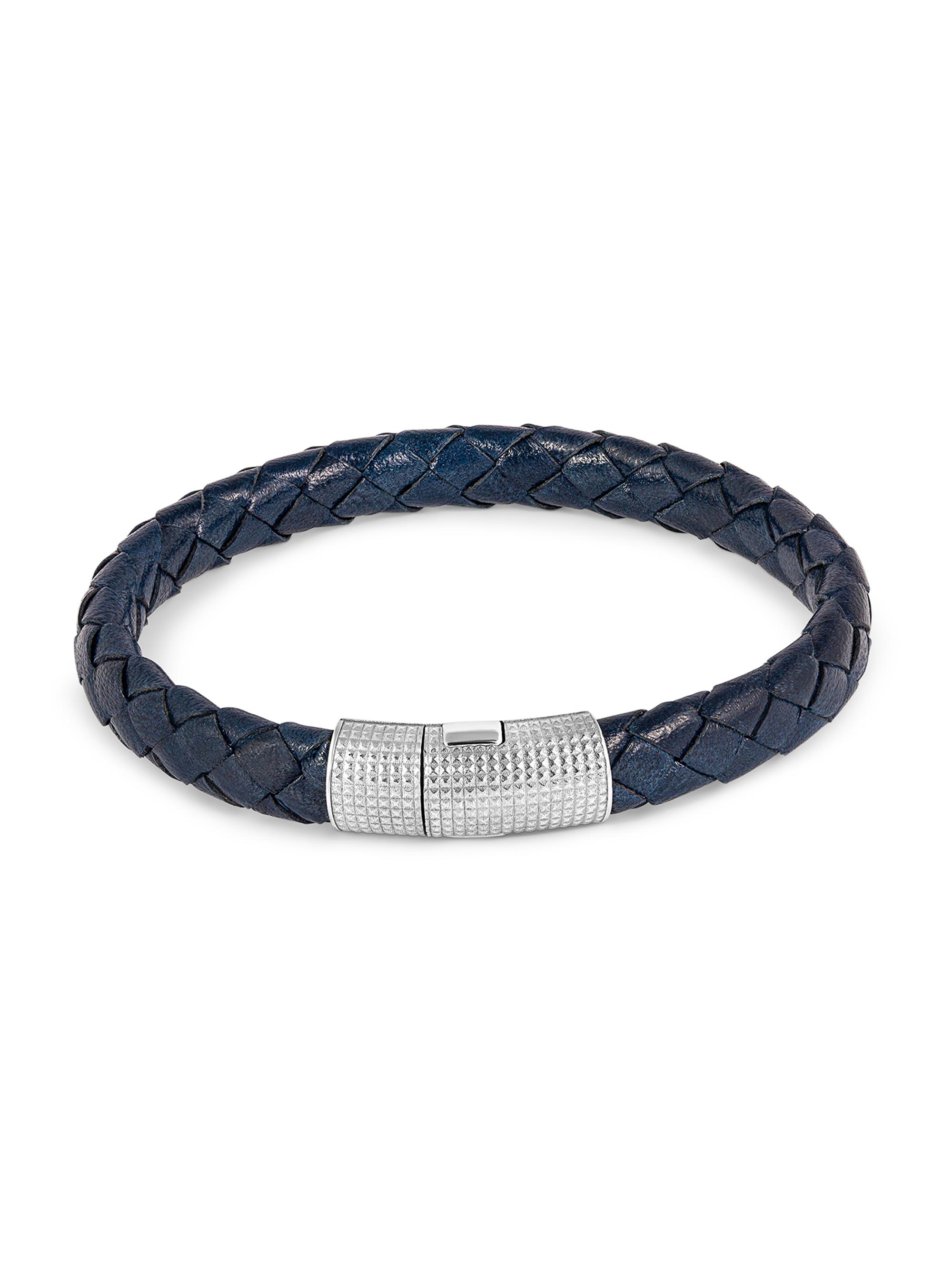 Tateossian Men's Giza Cobra Pelle Sterling Silver & Leather Bracelet - Navy
