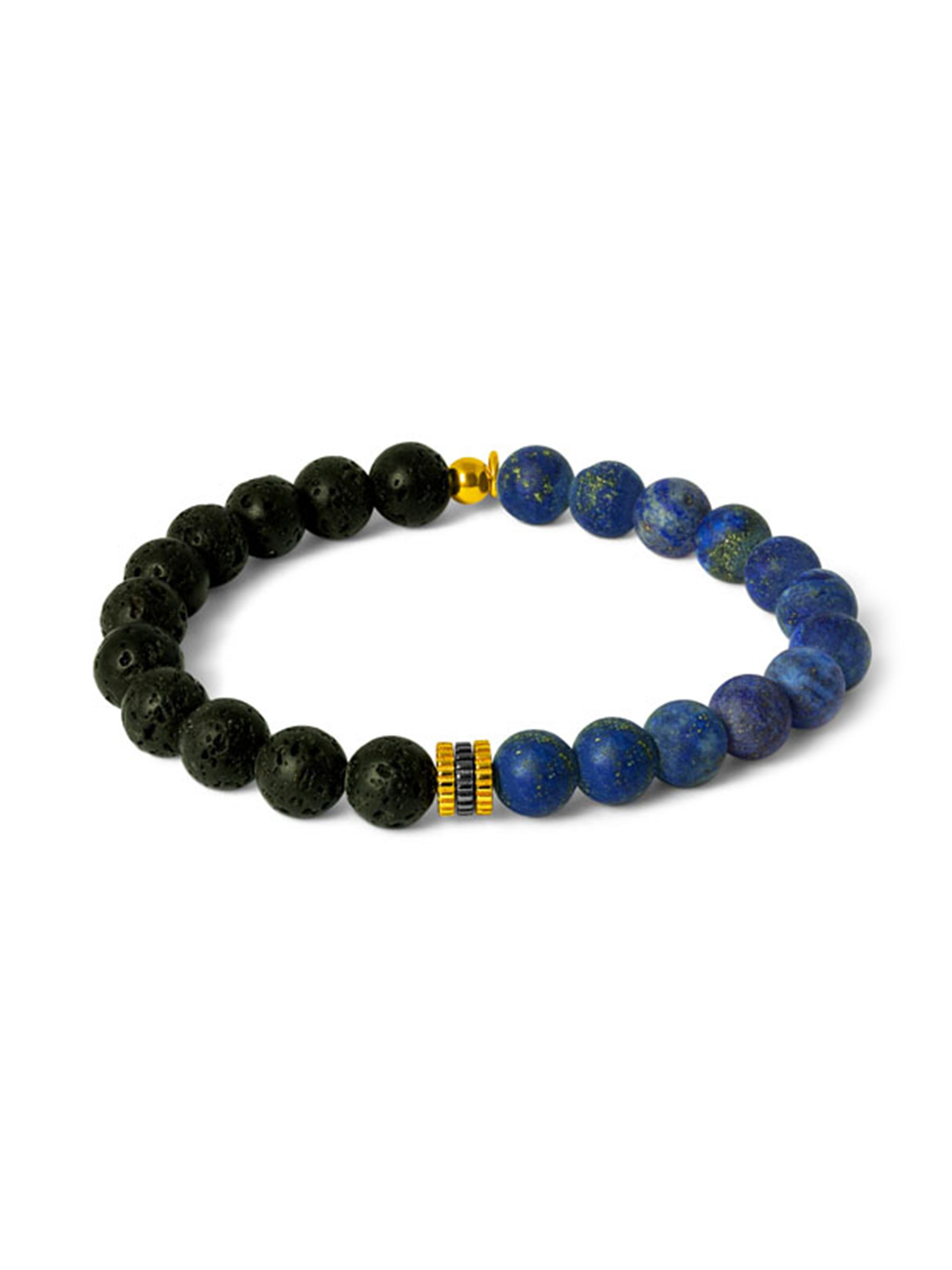 Tateossian Men's Gear Trio 18K Yellow Gold-Plated Sterling Silver Lapis & Lava Bead Beaded Bracelet - Black