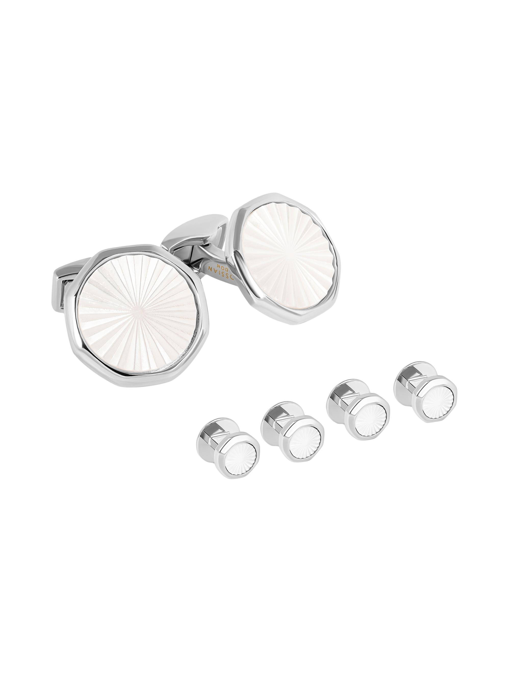 Tateossian Men's Sunburst 6-Piece Mother-of-Pearl Cufflink & Dress Shirt Stud Set - Silver
