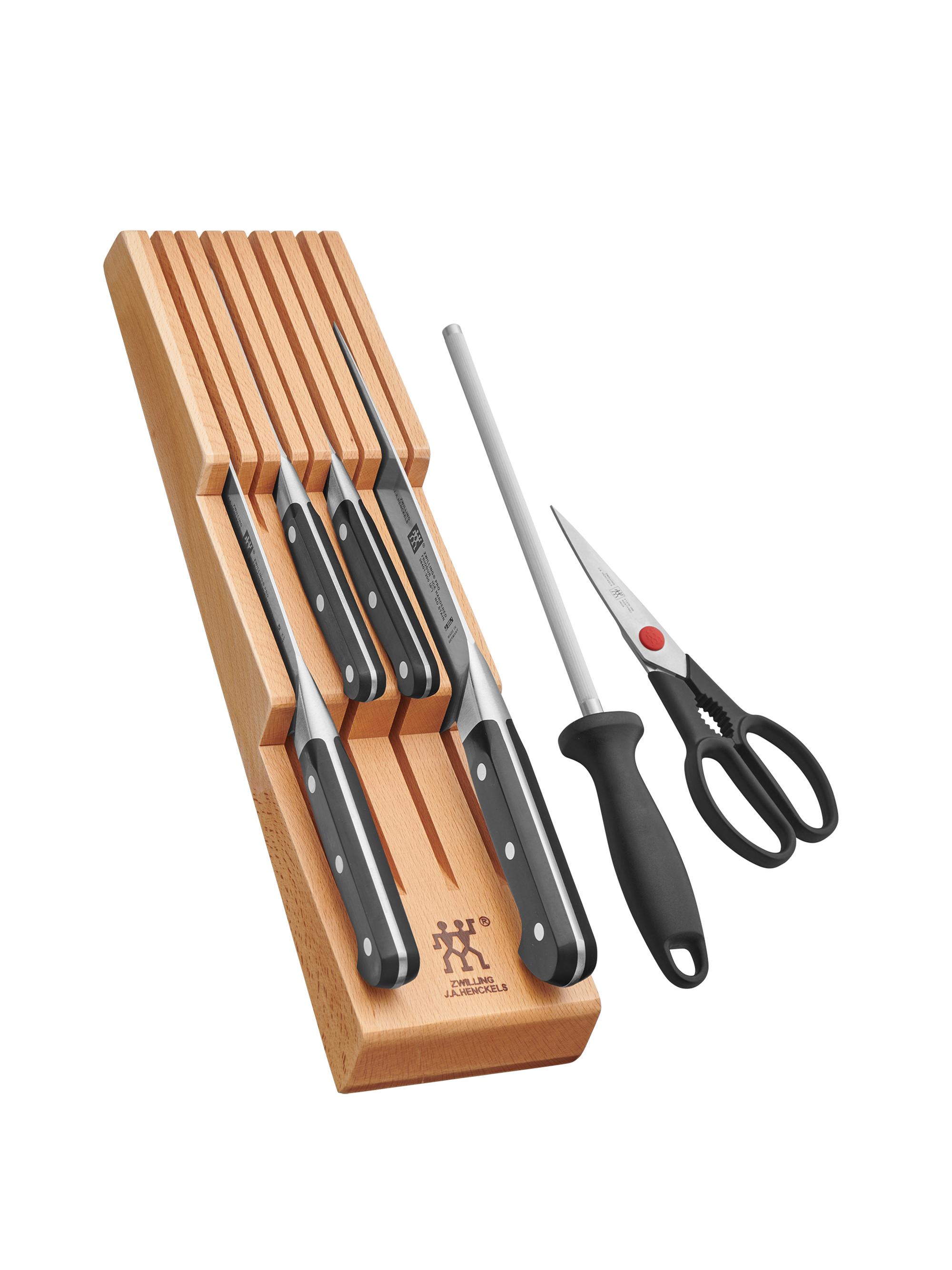 ZWILLING J.A. Henckels Pro 7 Piece Knife Block Set with In-Drawer Knife Tray - Natural