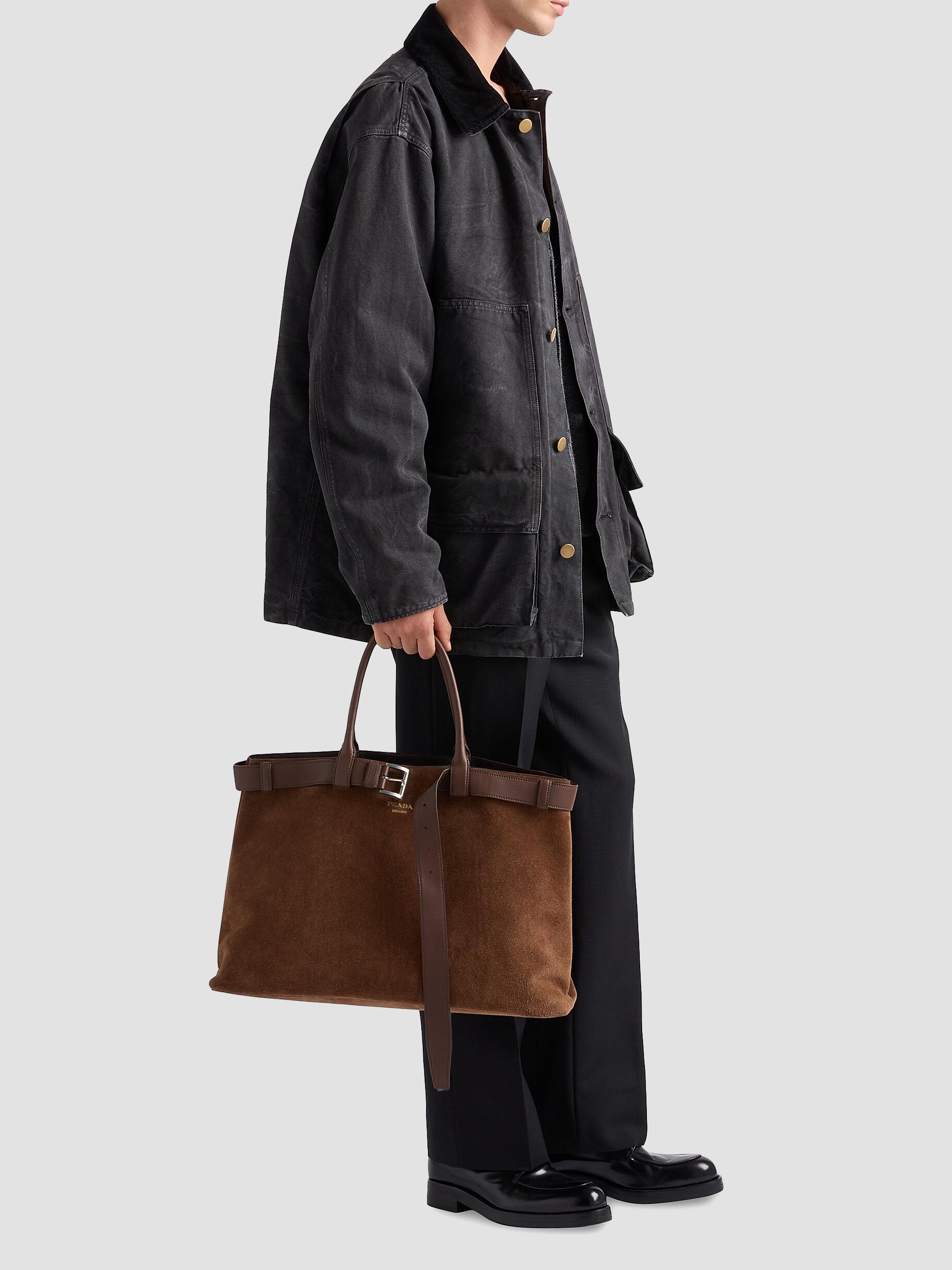 Prada Men's Buckle Suede Bag with Belt - Brown | Thumbnail 2