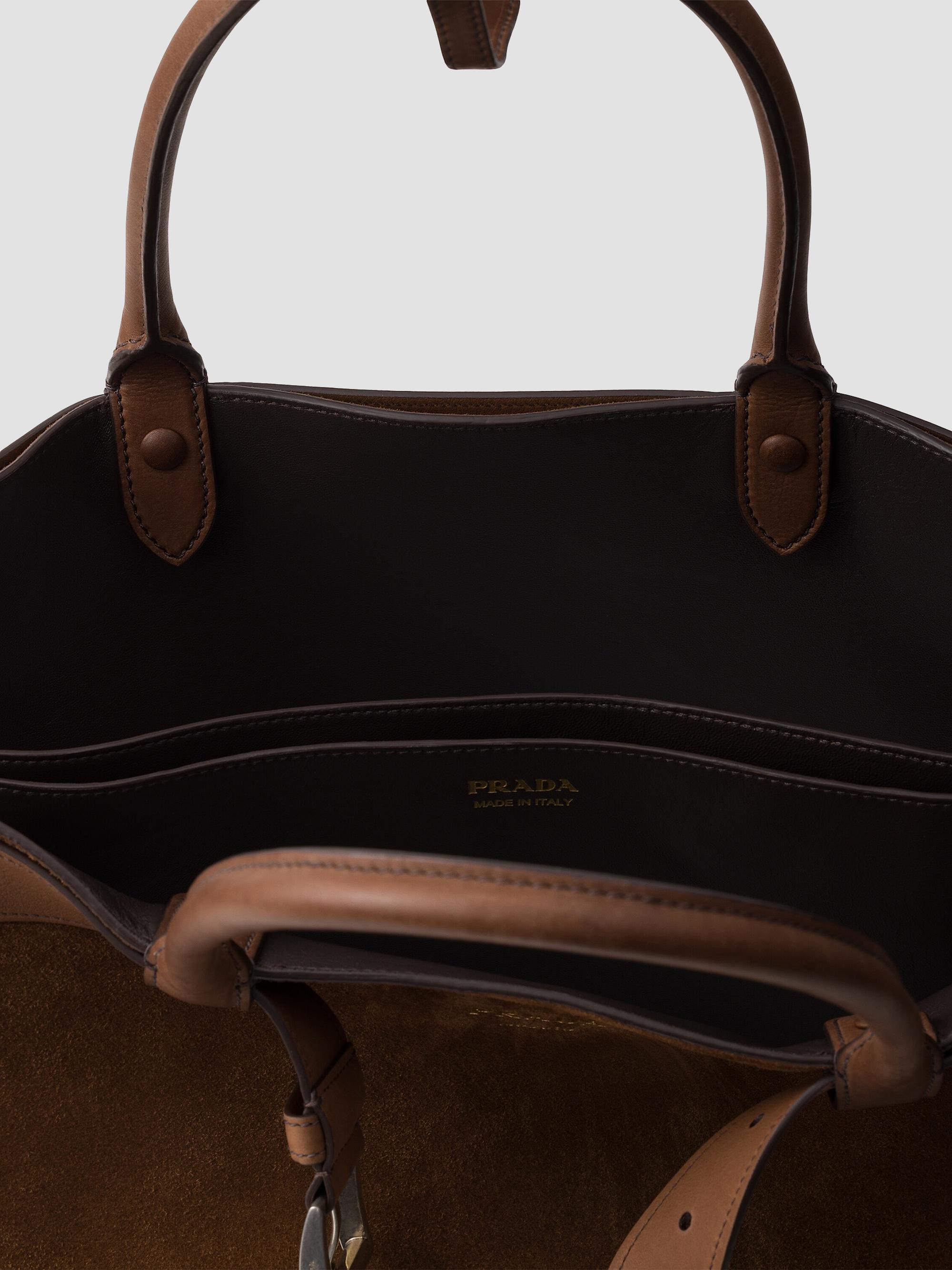 Prada Men's Buckle Suede Bag with Belt - Brown | Thumbnail 5