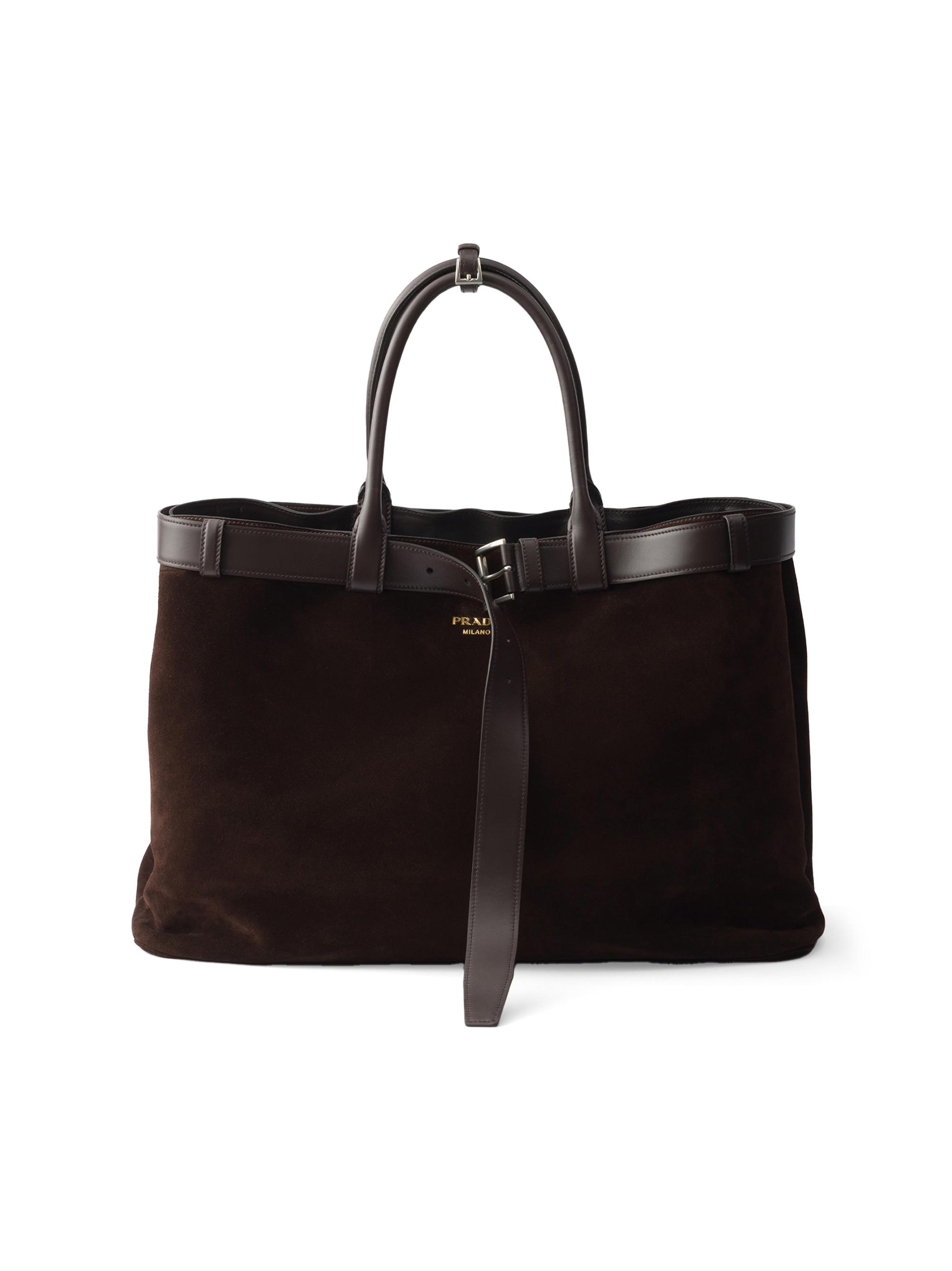 Prada Men's Buckle Suede Bag with Belt - Dark Brown