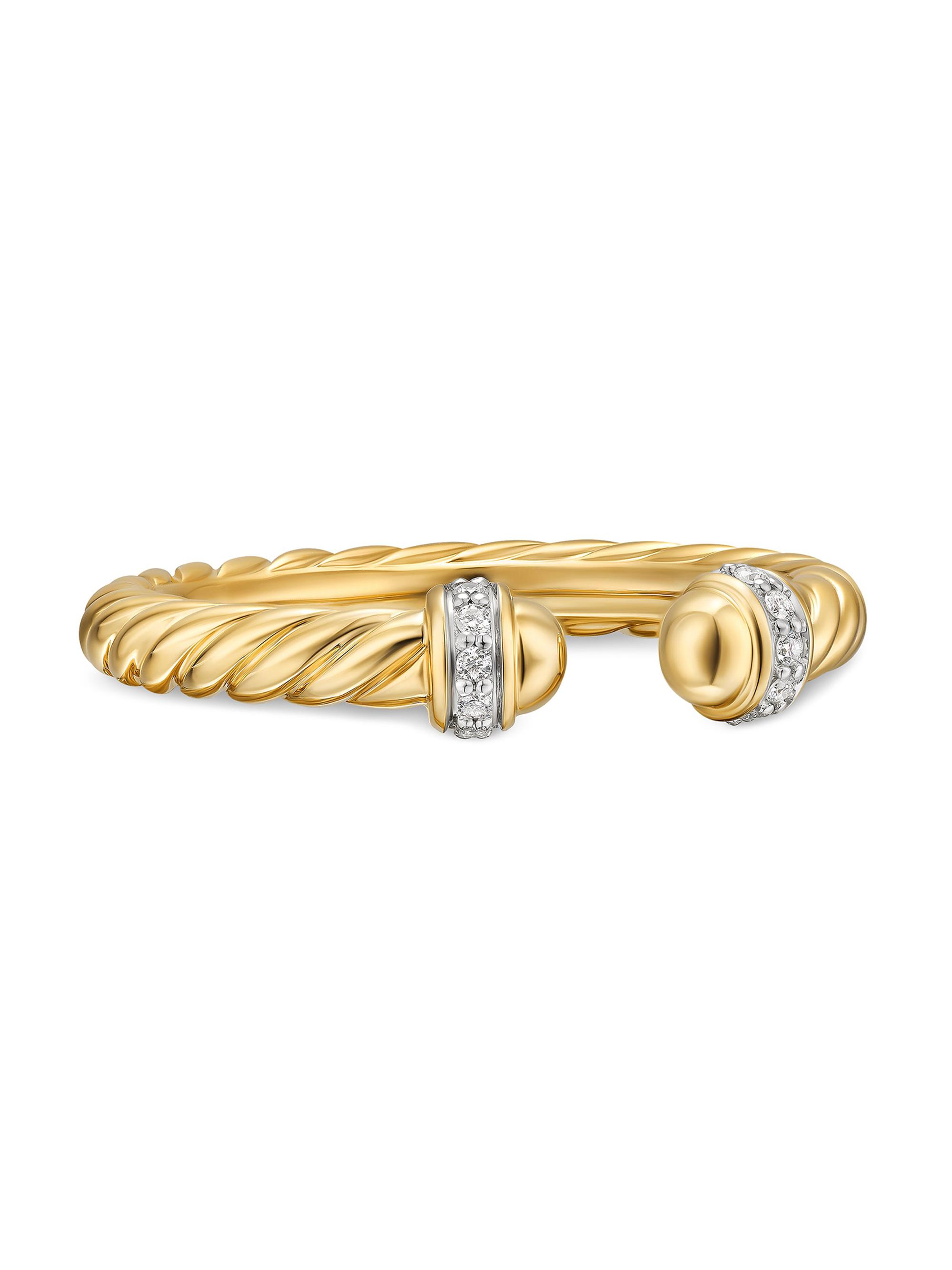 David Yurman Women's Cable Band Open Ring in 18K Yellow Gold - Diamond
