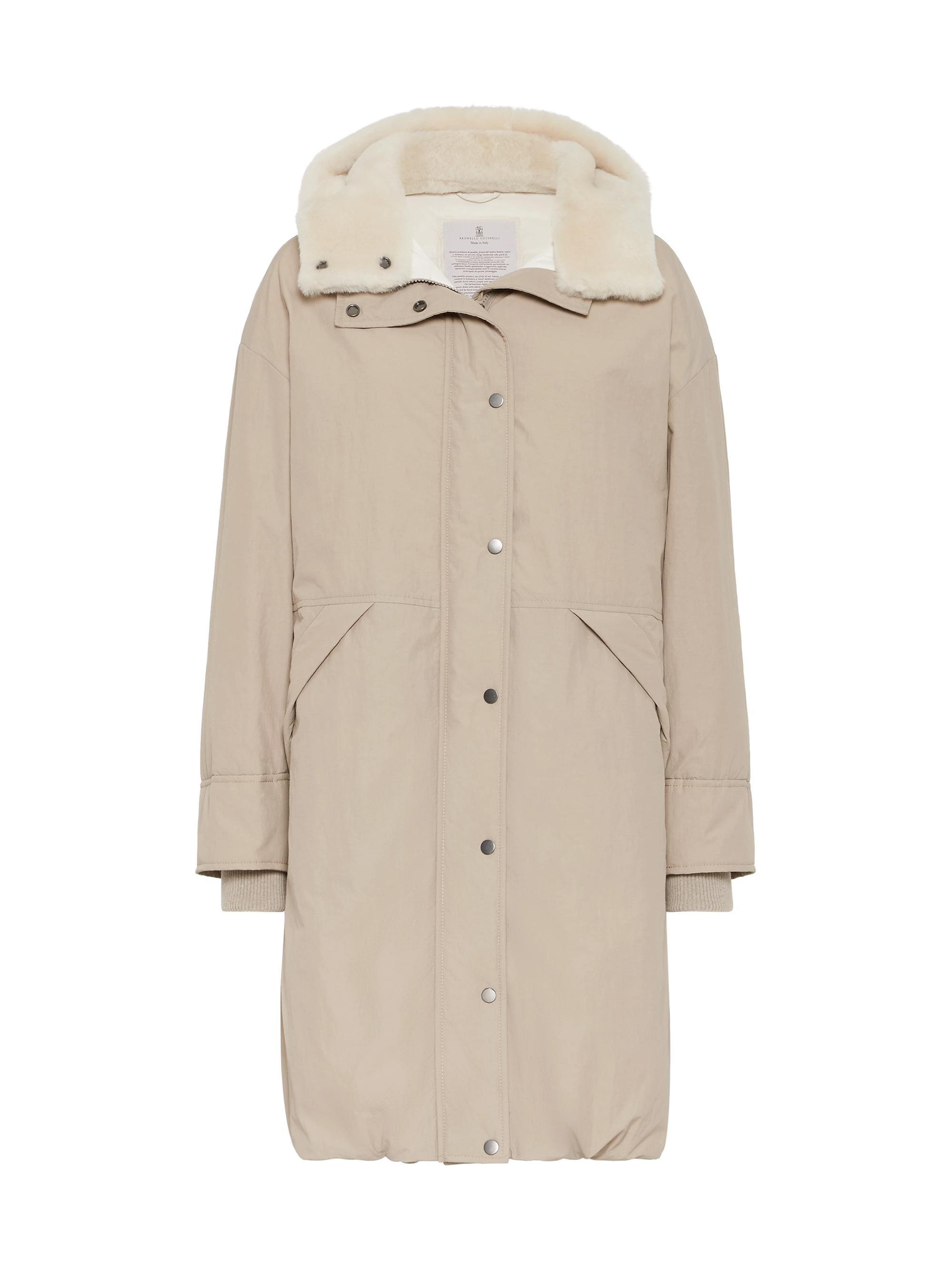 Brunello Cucinelli Women's Water Resistant Techno Cotton Down Parka with Detachable Shearling Insert - Beige