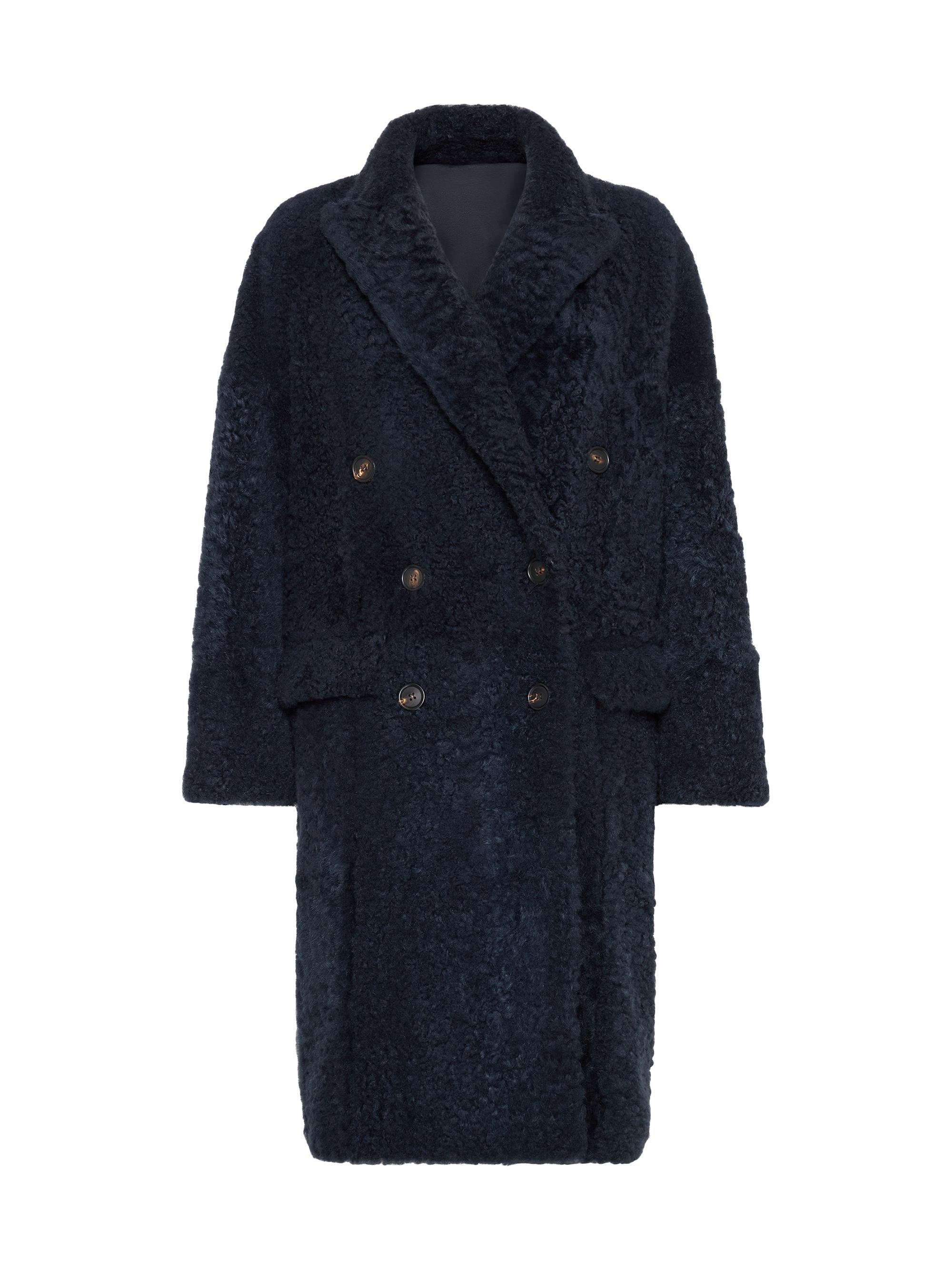 Brunello Cucinelli Women's Frosty Effect Shearling Coat with Monili - Night