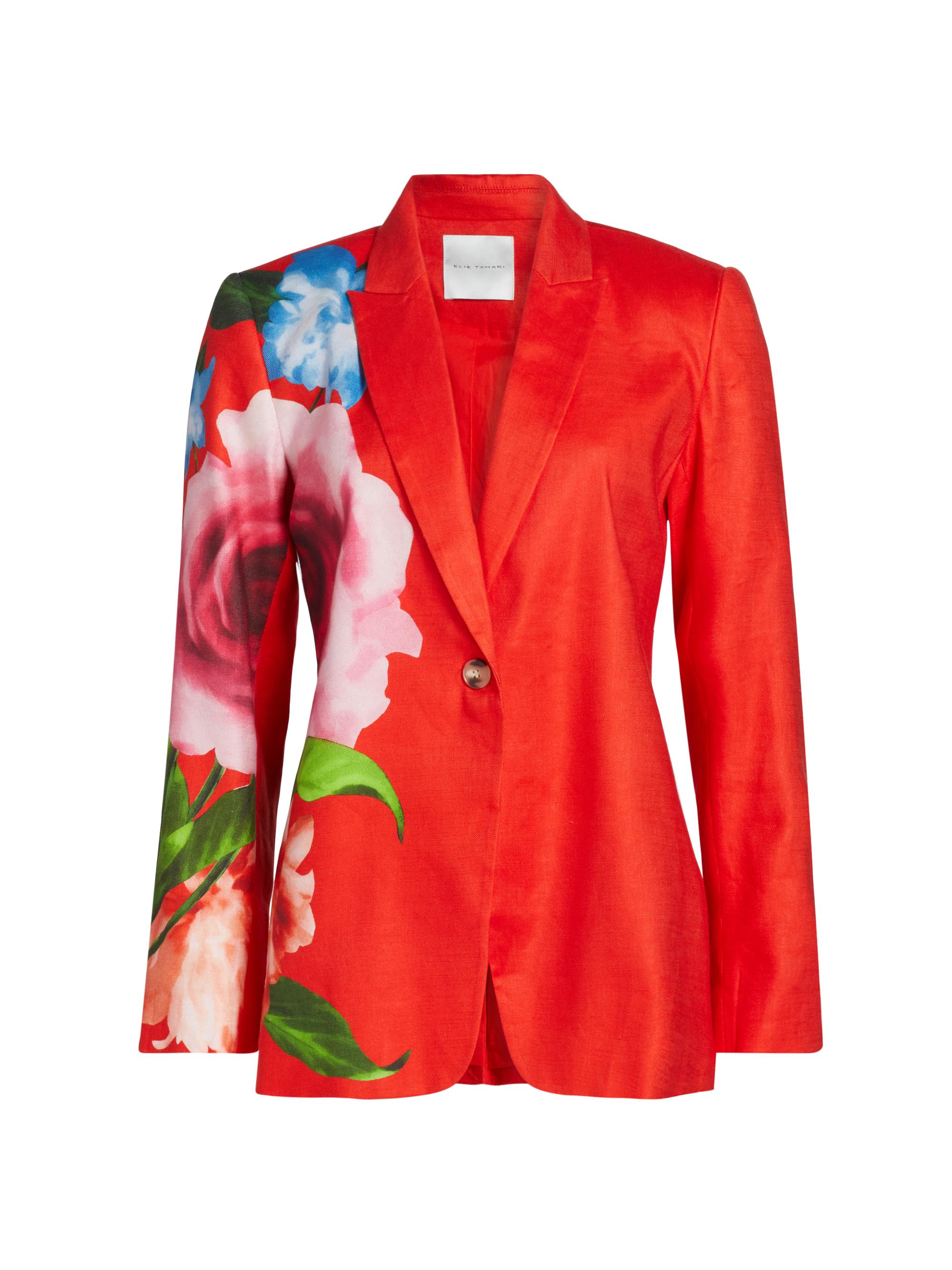 Elie Tahari Women's The Simone Floral Linen-Blend Single-Breasted Blazer - Spring Memory