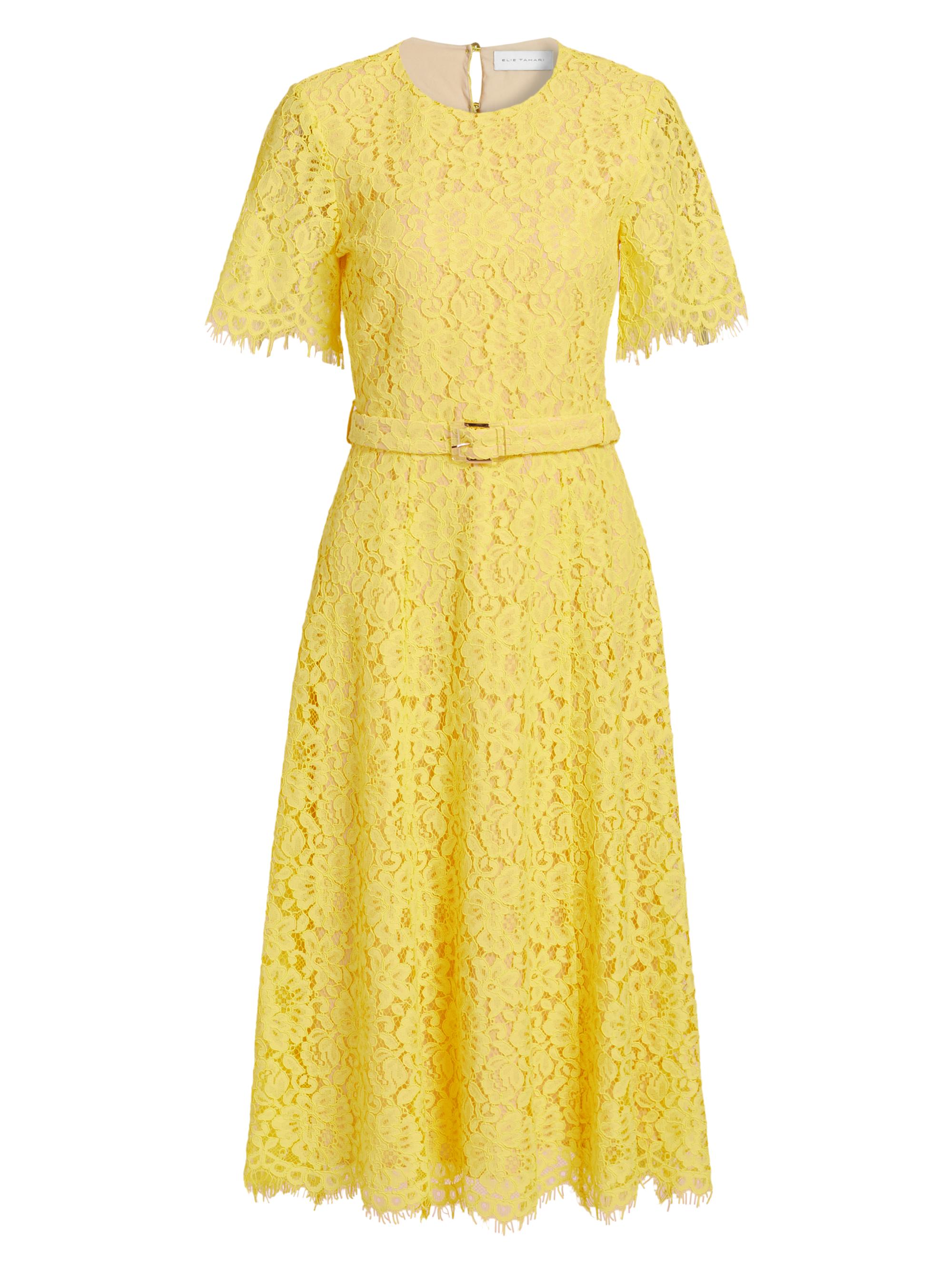 Elie Tahari The Lex Belted Lace Midi-Dress | Saks Fifth Avenue