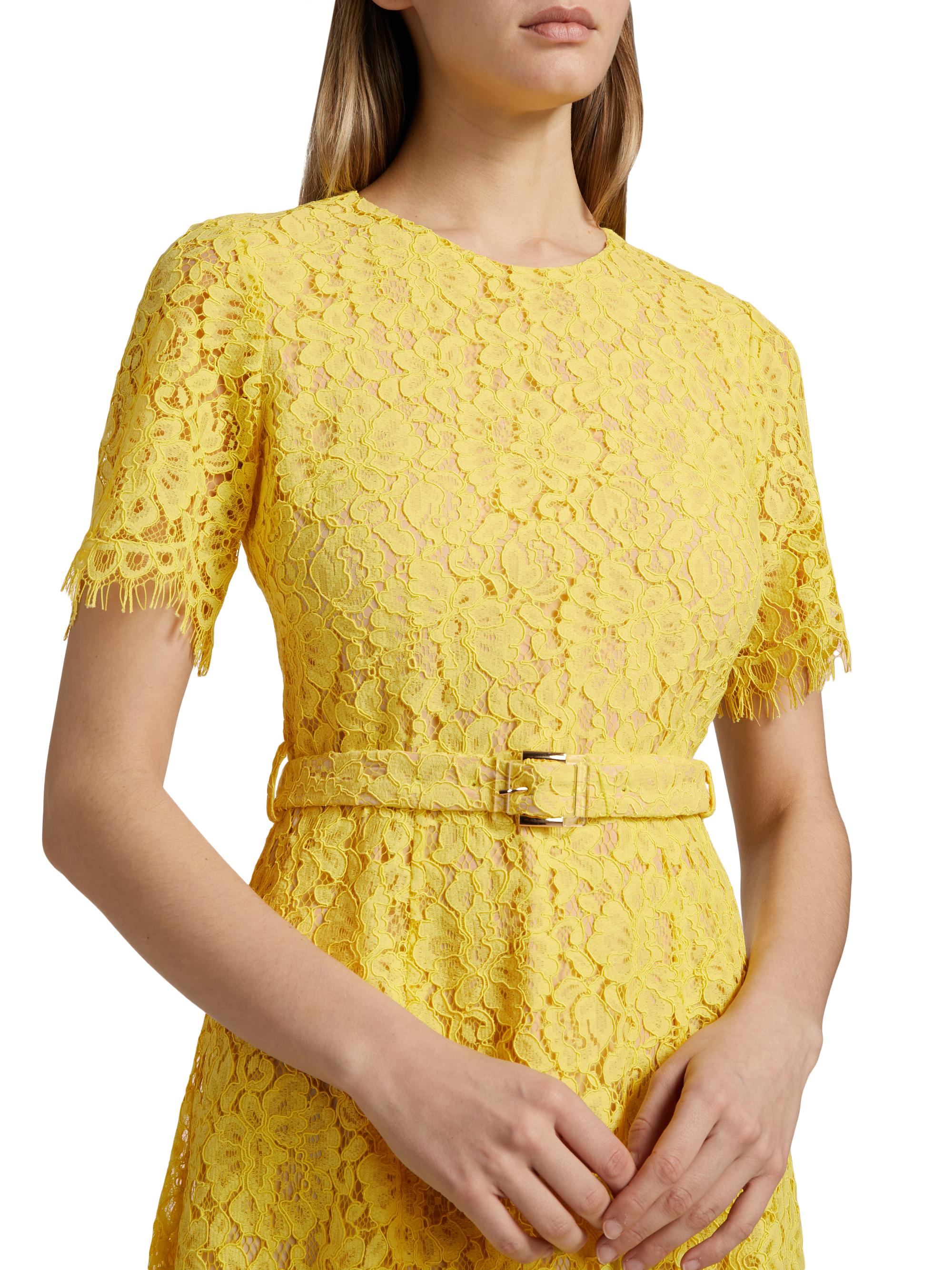 Elie Tahari The Lex Belted Lace Midi-Dress | Saks Fifth Avenue