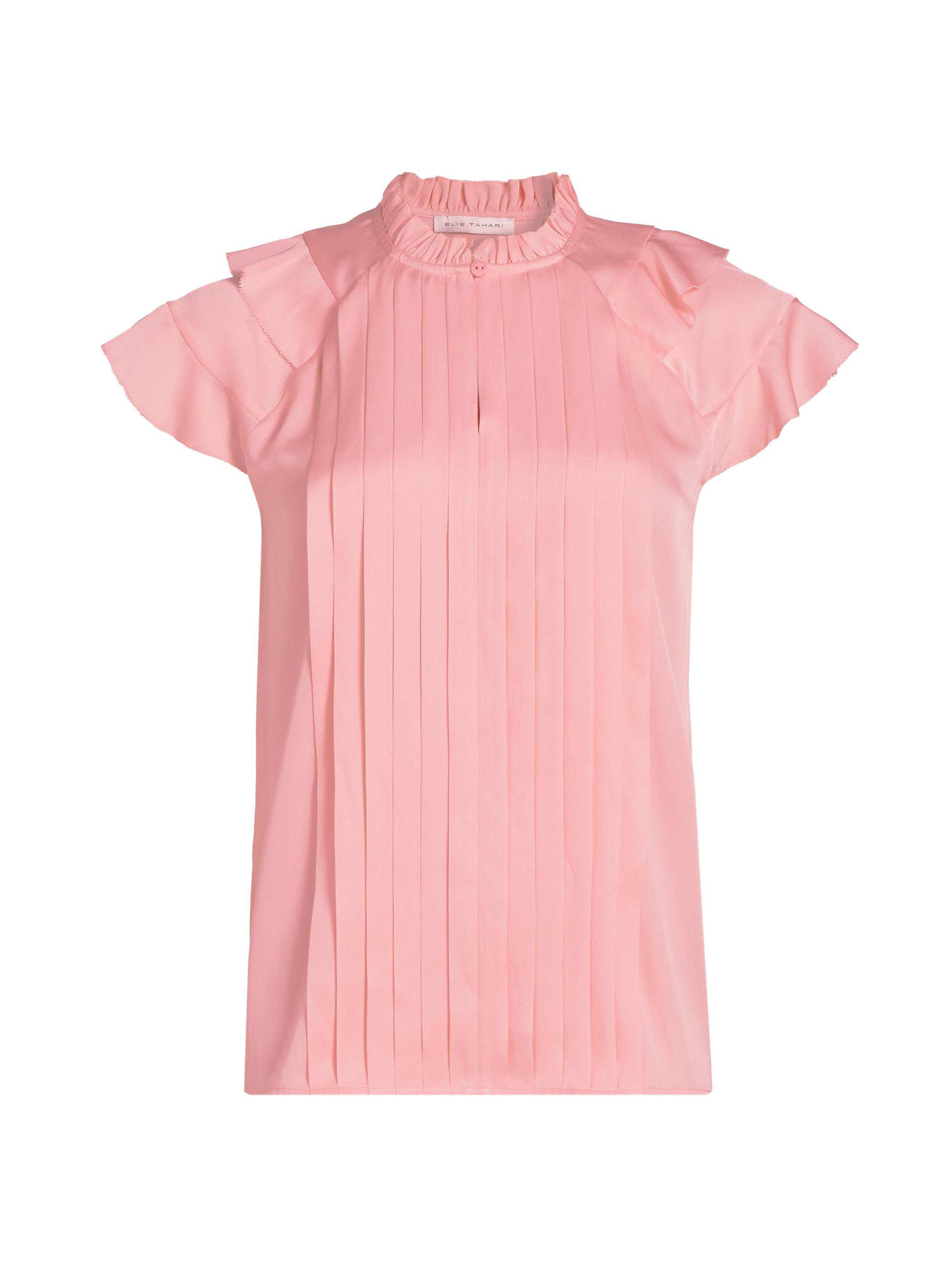 Elie Tahari Women's The Zion Pleated Stretch-Silk Blouse - Pink Sky