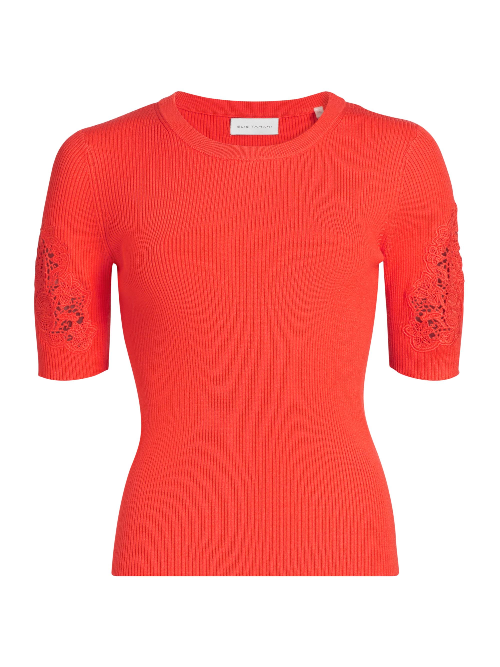 Elie Tahari Women's The Magnolia Lace-Trimmed Sweater - Orange Dream