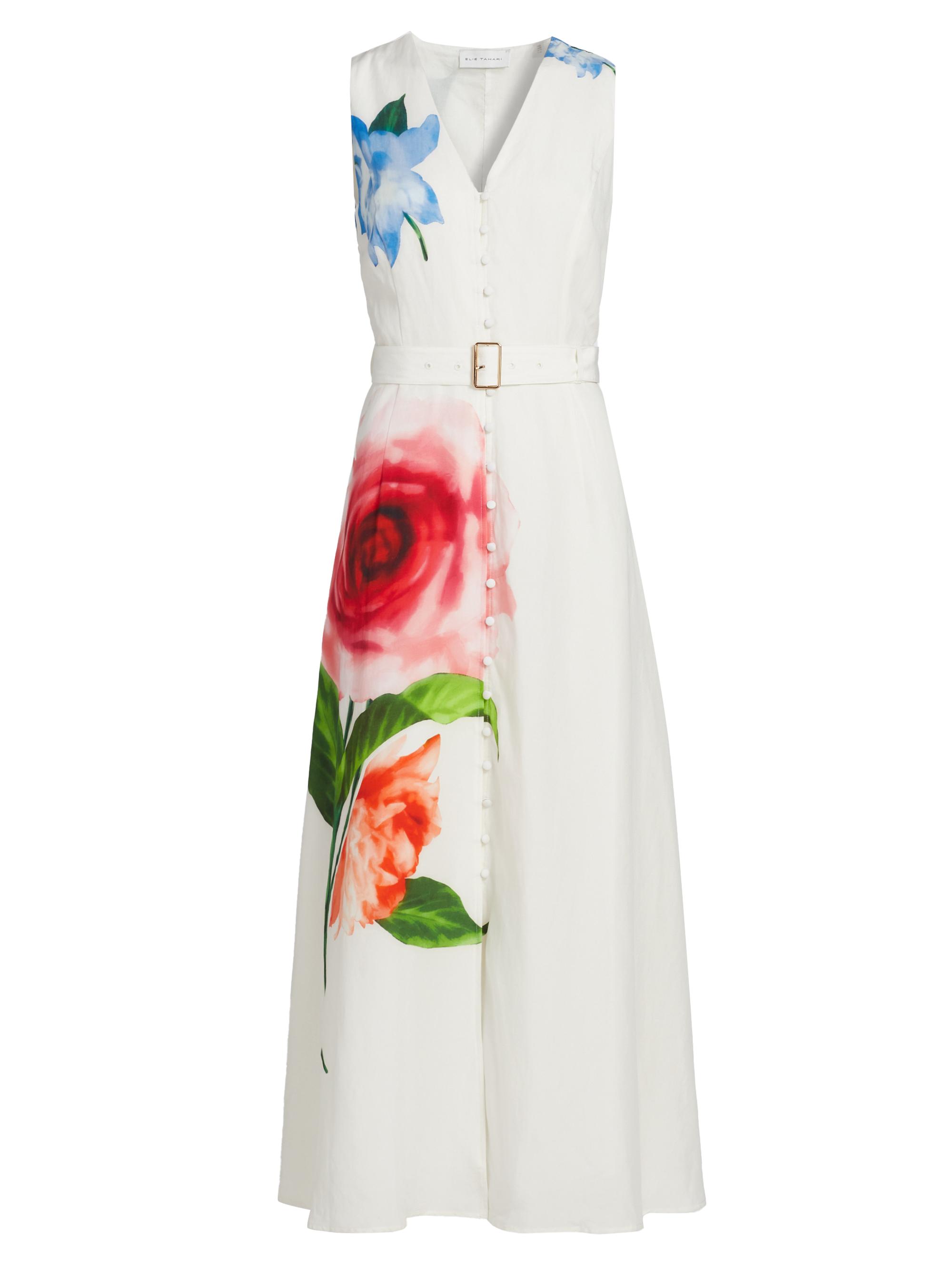 Elie Tahari Women's The Luella Spring Memory Floral Linen-Blend Midi Dress - Spring Memory