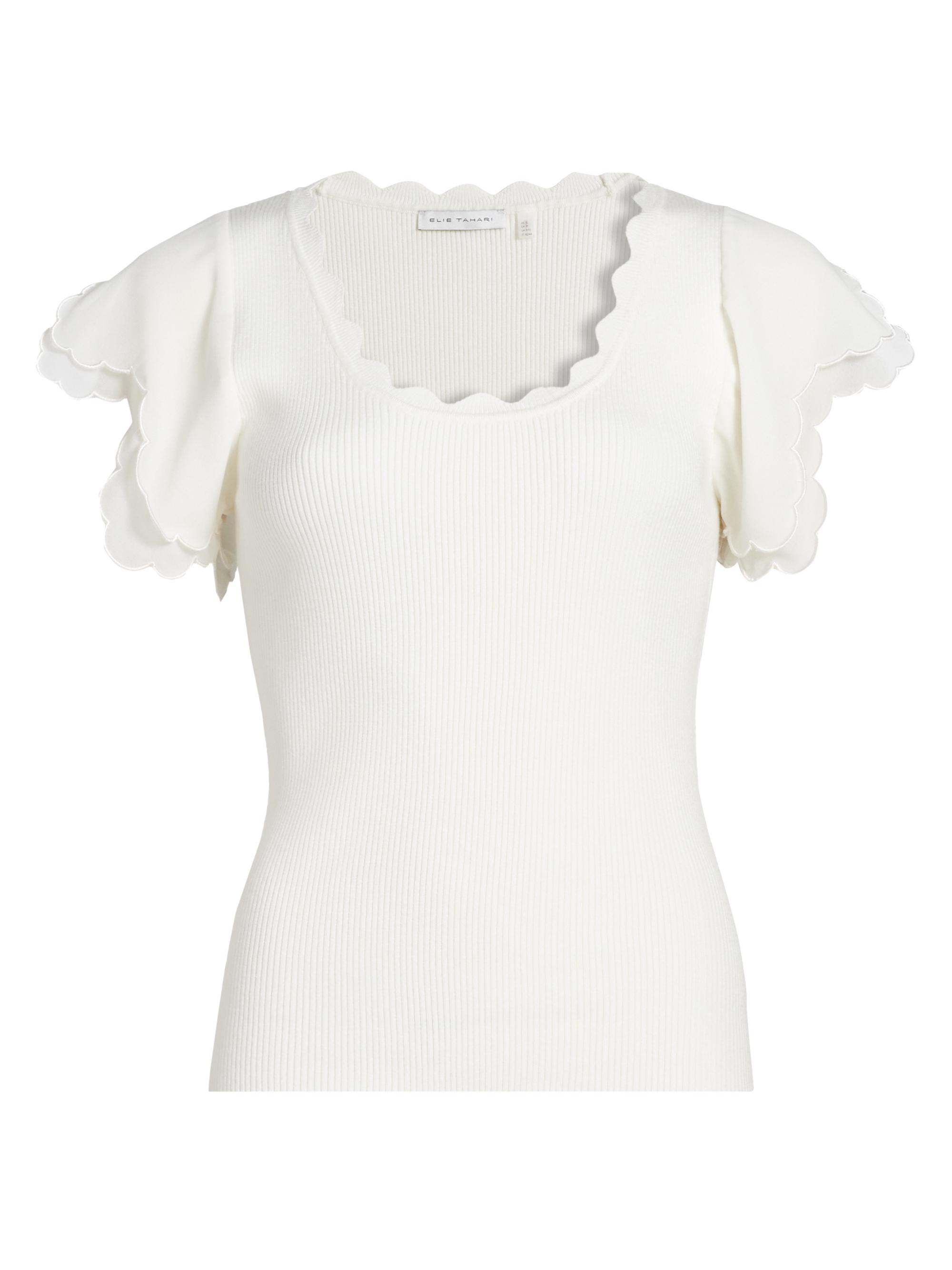 Elie Tahari Women's The Brittany Scalloped Sweater - Sky White