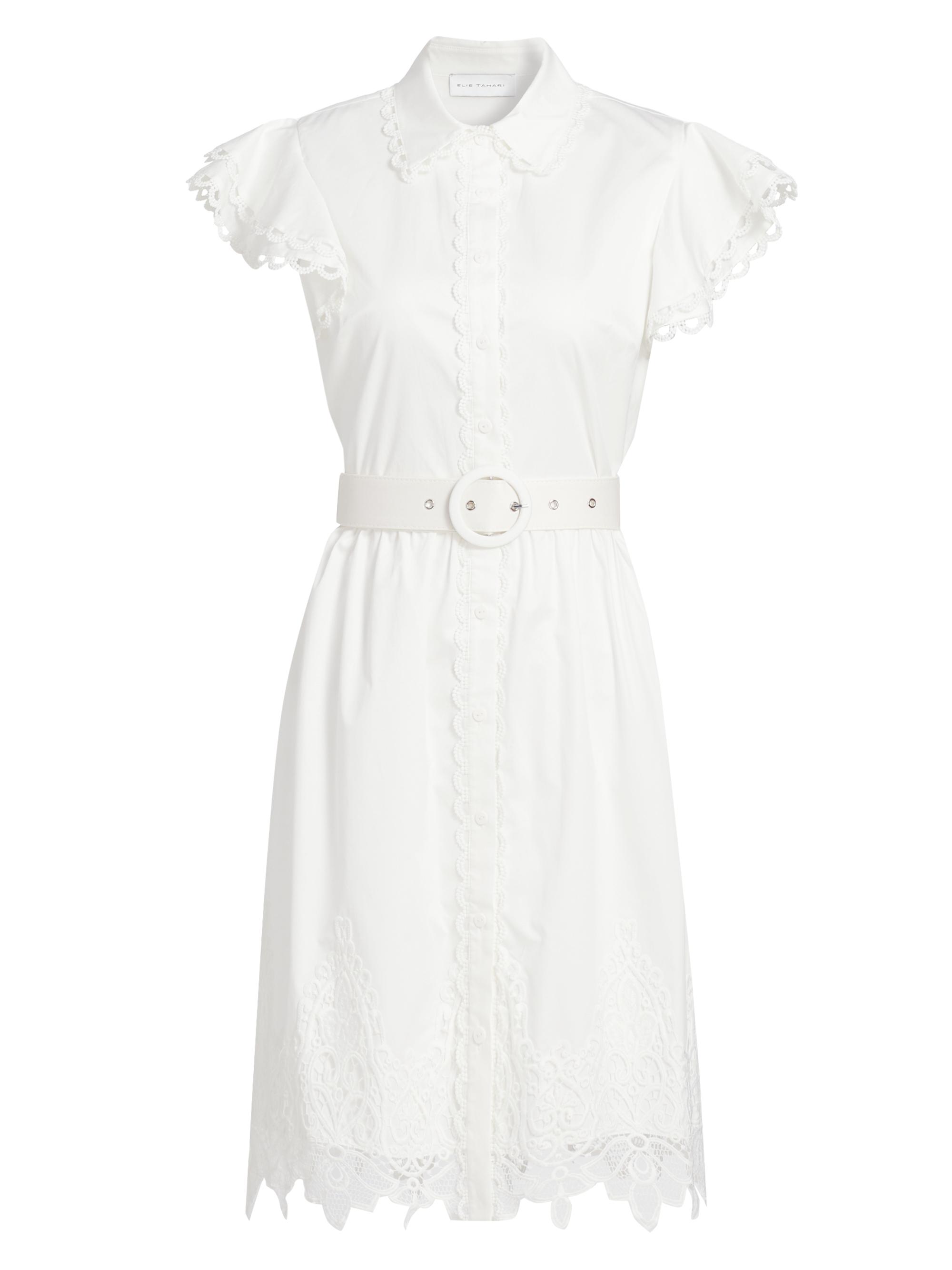 Elie Tahari Women's The Sloane Belted Lace-Trimmed Cotton Shirtdress - Sky White