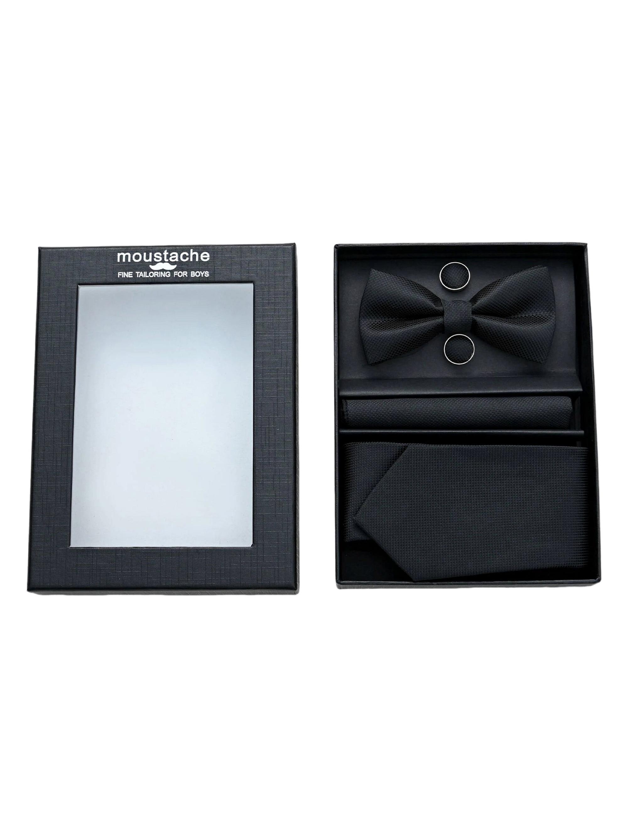 Moustache Crosshatch Tie Set - Black