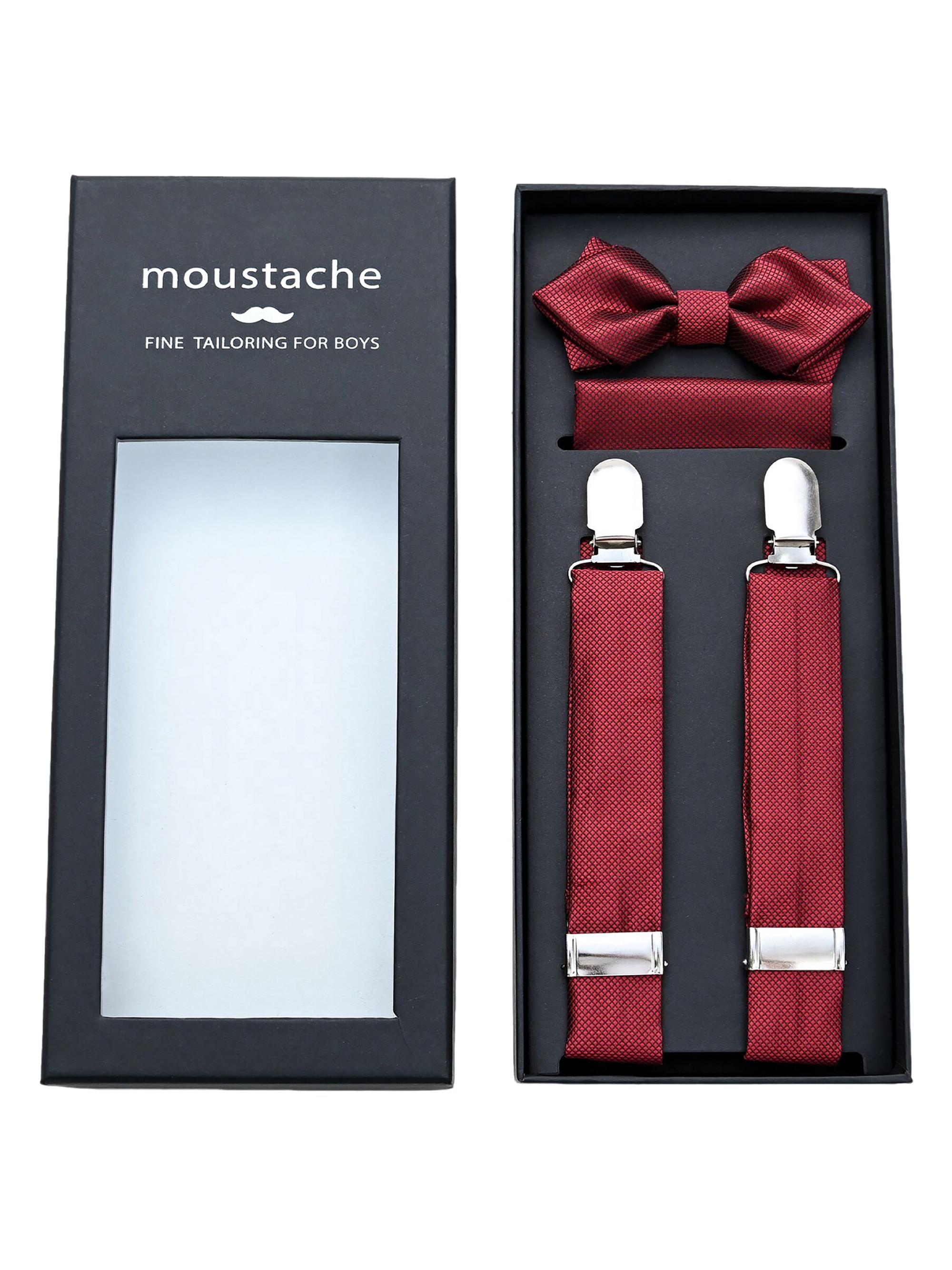 Moustache Crosshatch Suspender Set - Red