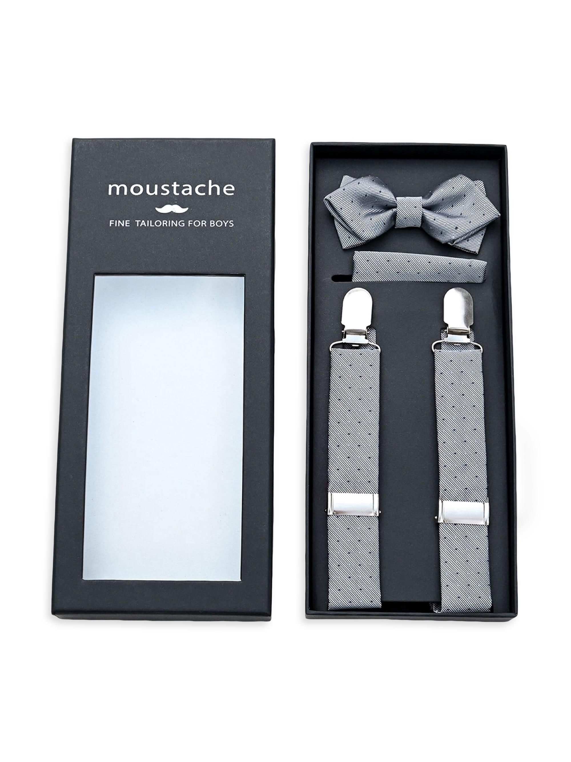 Moustache Dotted Suspender Set - Silver