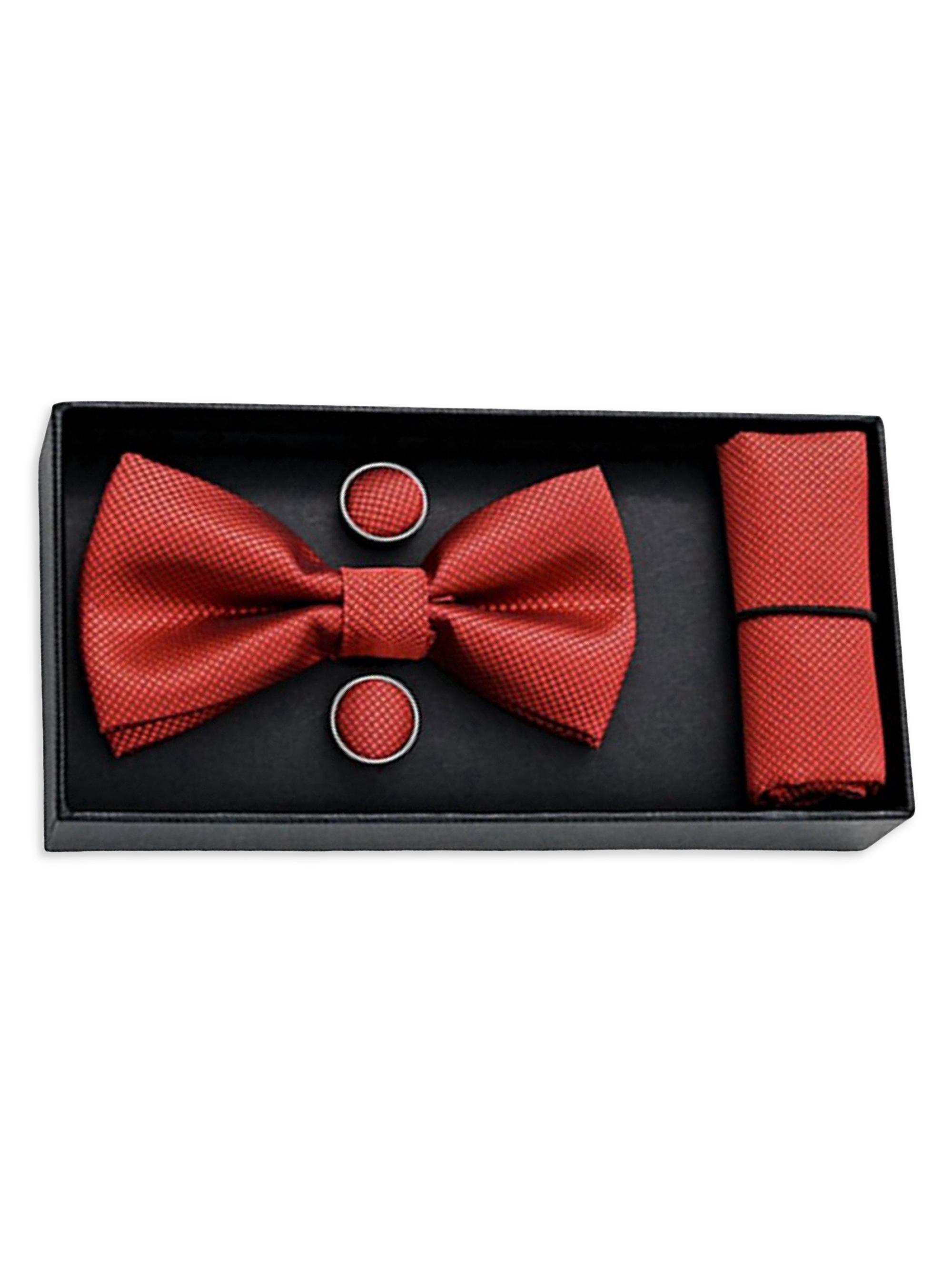 Moustache Crosshatch Bow Tie Set - Orange Red