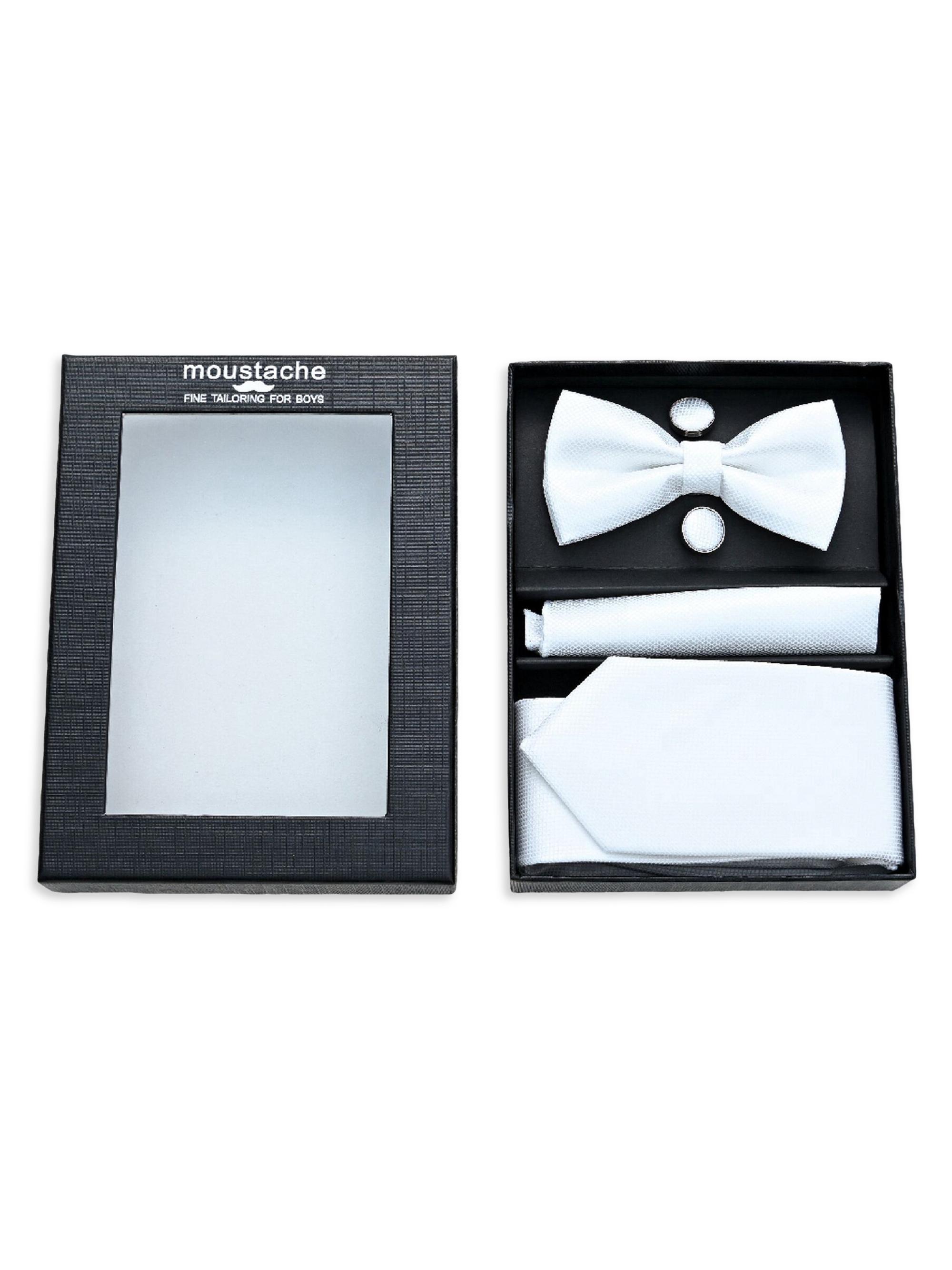 Moustache Four-Piece Tie Set - White