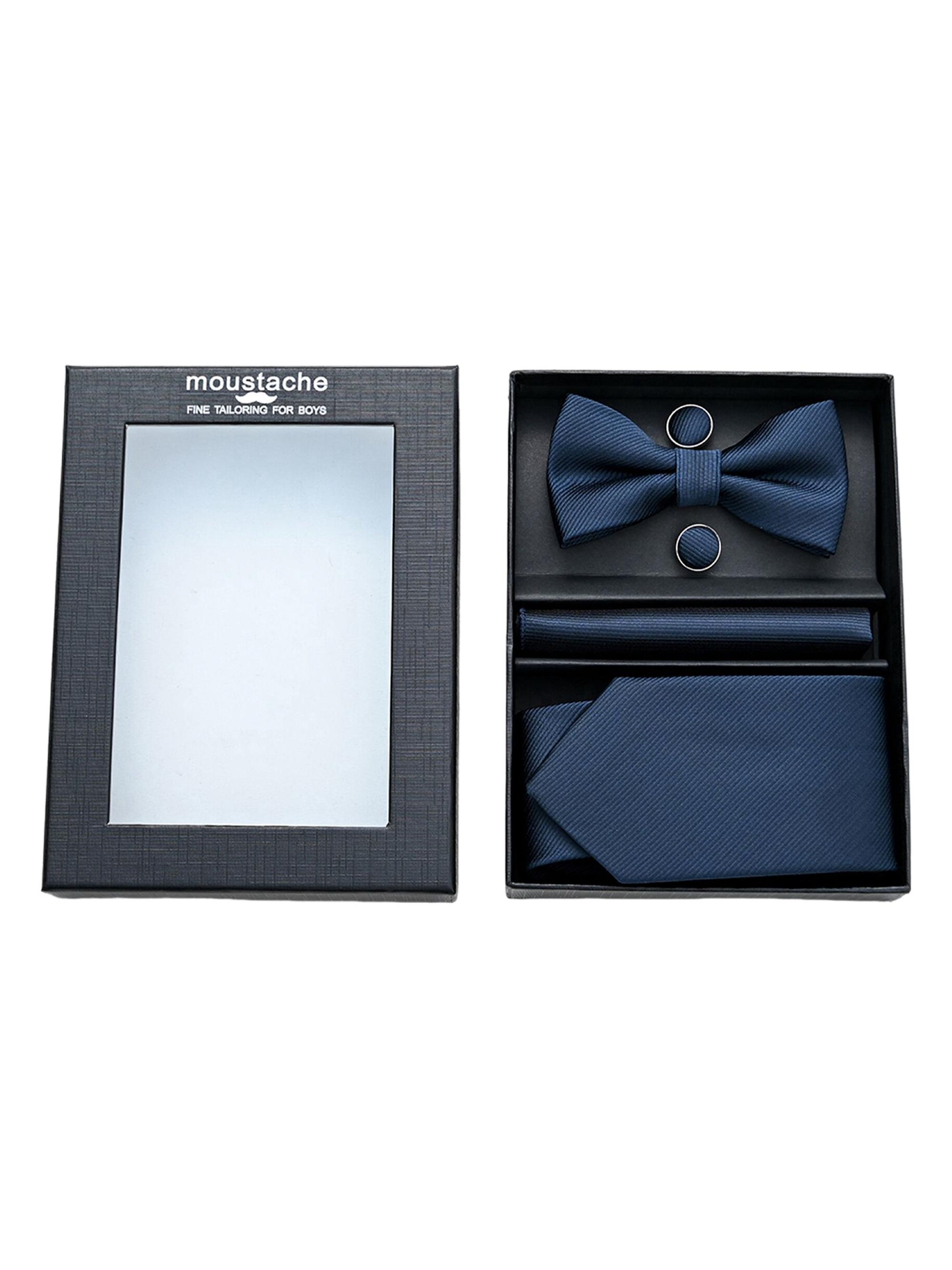 Moustache Lined Tie Set - Navy Blue