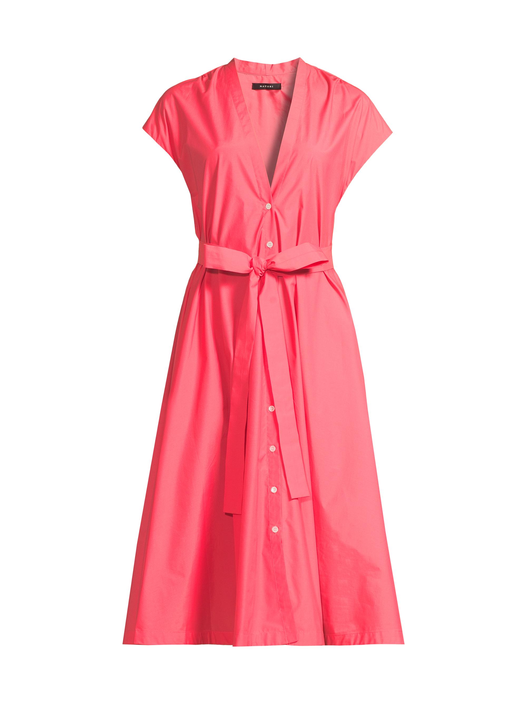 Natori Women's Techno Poplin Tie-Waist A-Line Midi-Dress - Vivid Coral