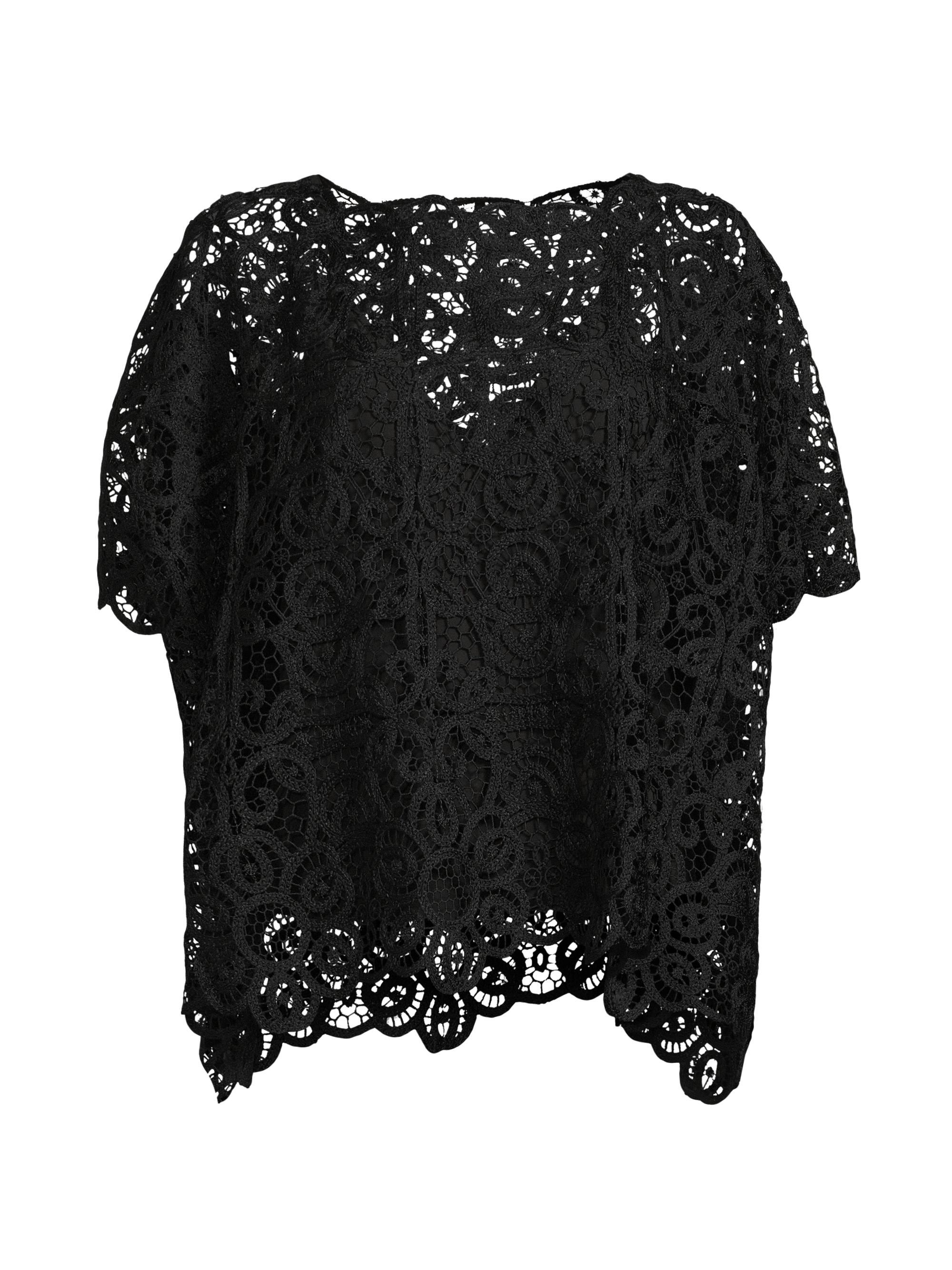 Natori Women's Raffia Lace Caftan Top - Black