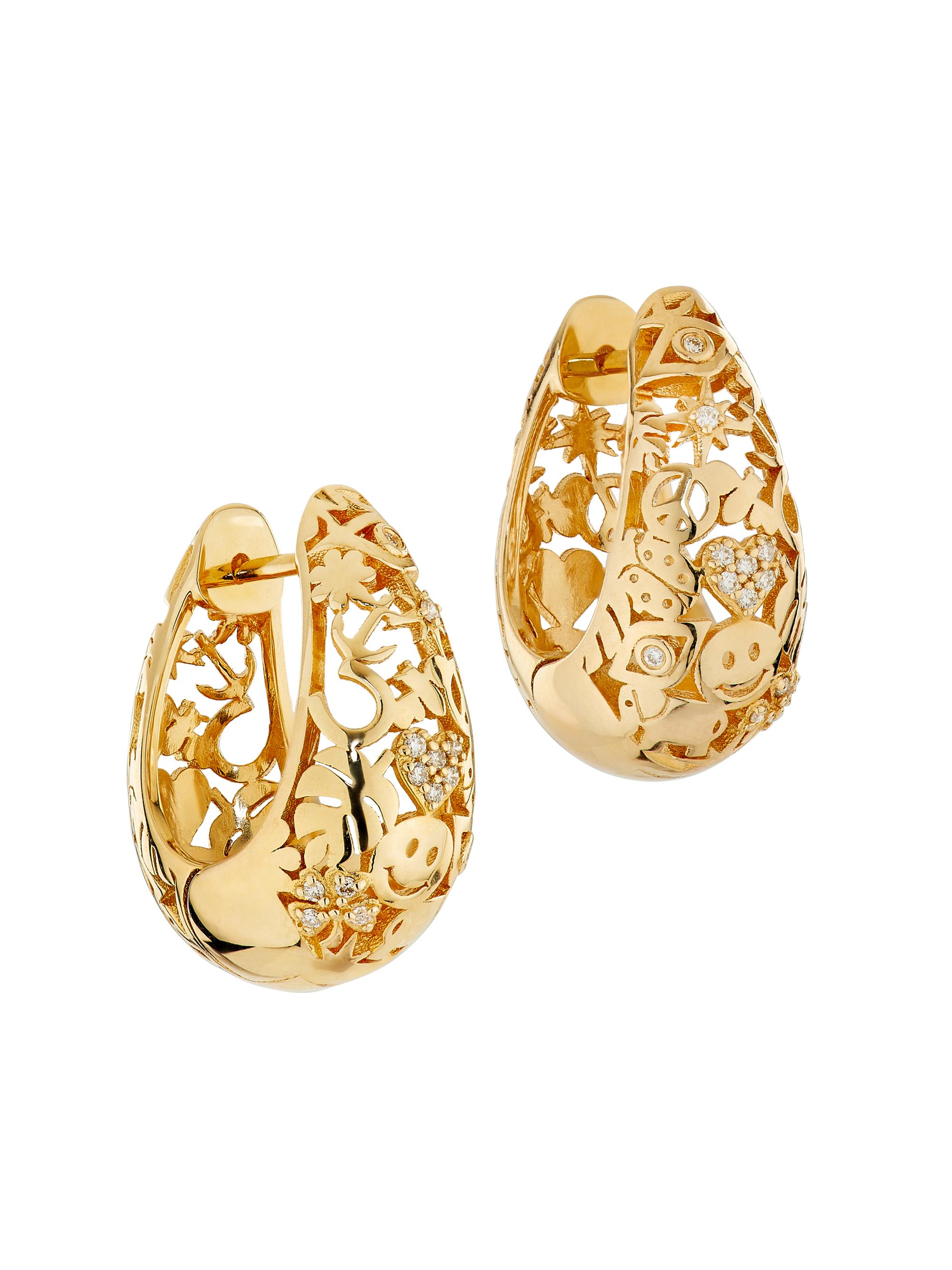 Sydney Evan Women's Icon Wallpaper 14K Yellow Gold & 0.11 TCW Diamond Domed Huggie Earrings - Yellow Gold