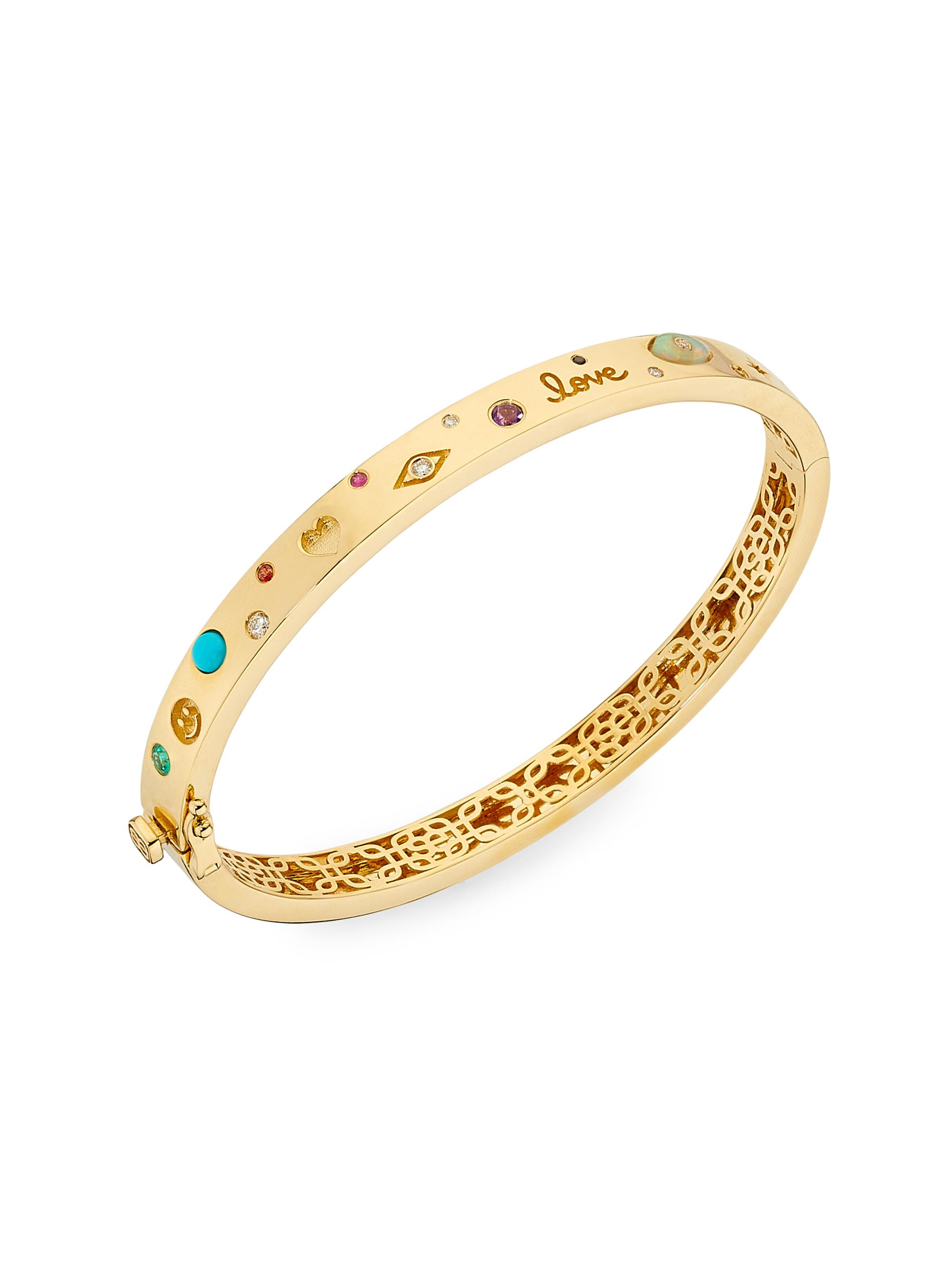 Sydney Evan Women's Iconography 14K Yellow Gold, Ruby, Emerald & 0.08 TCW Diamond Hinged Bangle - Yellow Gold