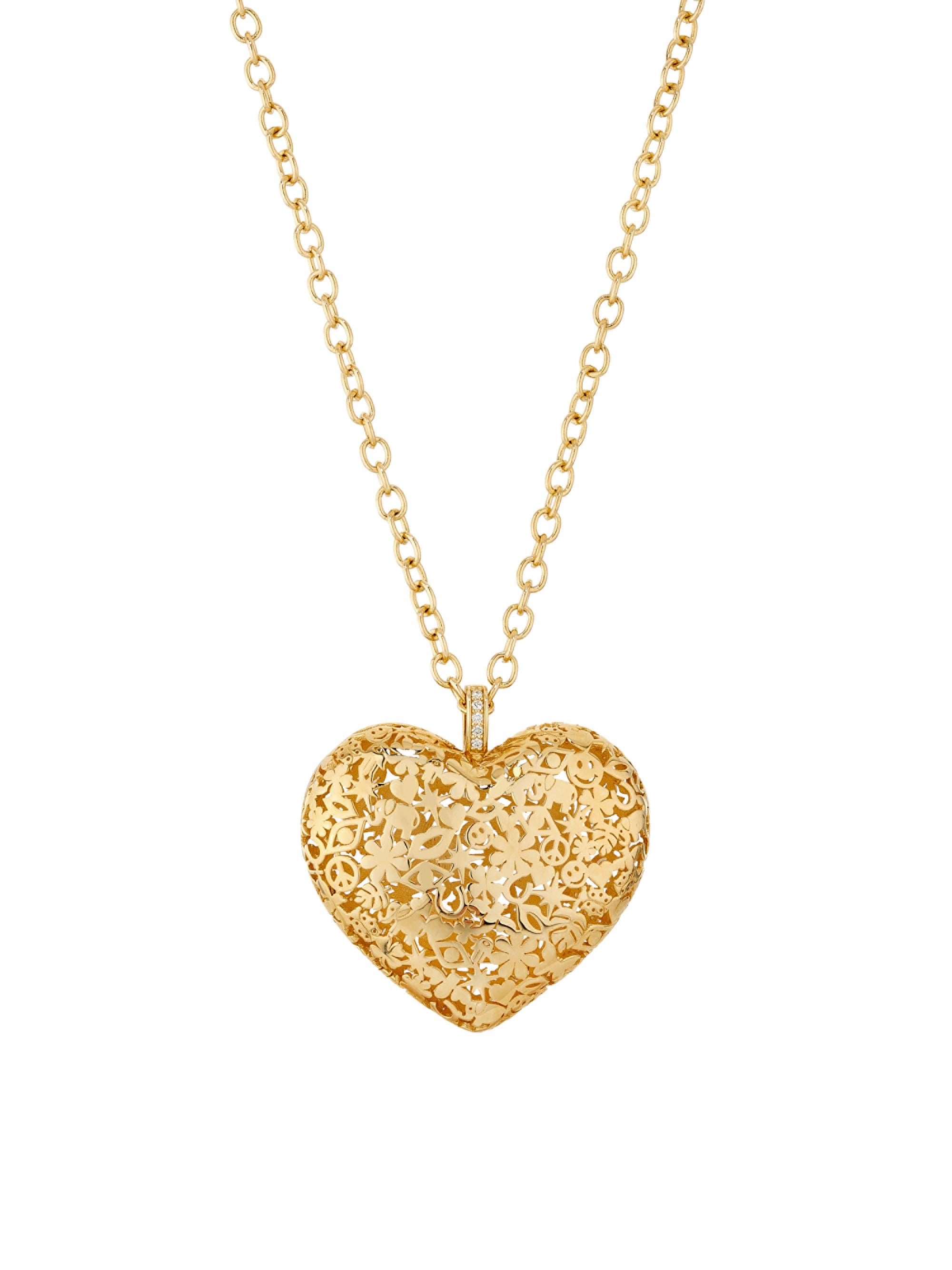Sydney Evan Women's Icon Wallpaper 14K Yellow Gold & 0.03 TCW Diamond Puffy Heart Pendant Necklace - Yellow Gold