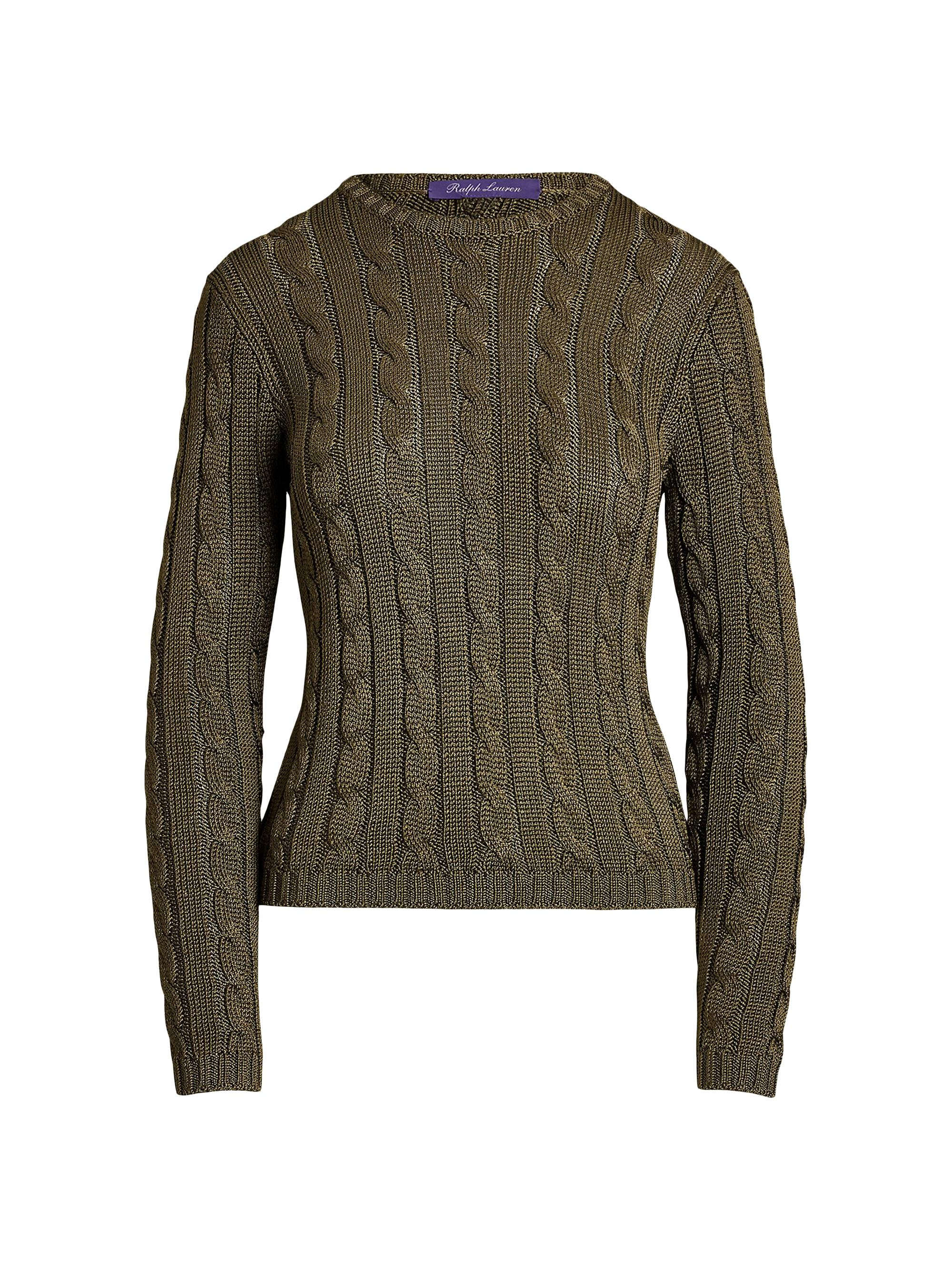 Ralph Lauren Collection Women's Crewneck Cable-Knit Silk Sweater - Moss