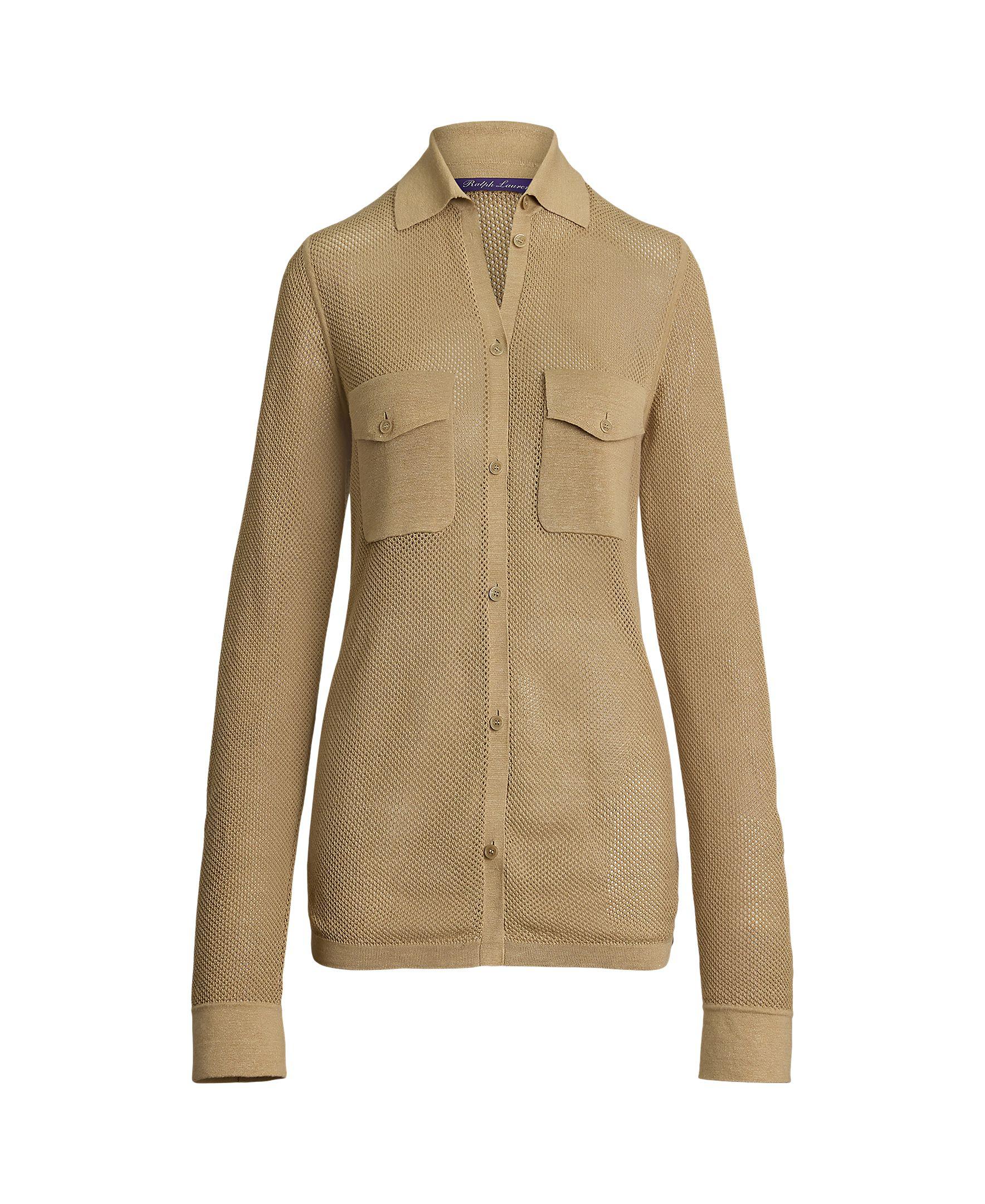 Ralph Lauren Collection Women's Linen-Blend Mesh Sweater Shirt - Lux Tan