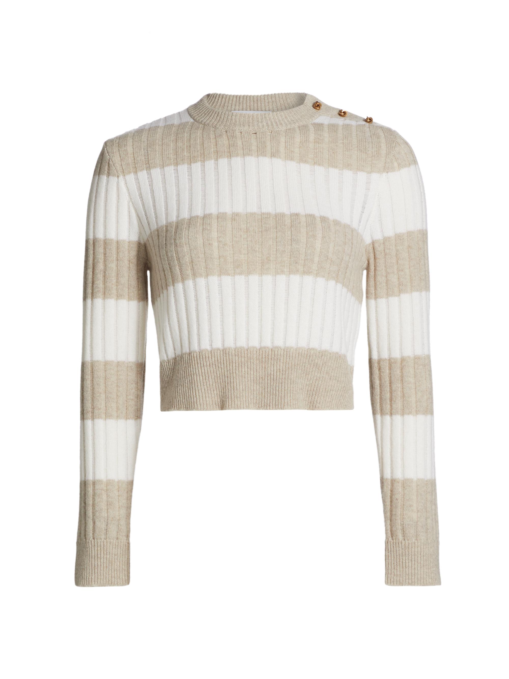 Max Mara Women's Alfeo Striped Wool-Cashmere Crop Sweater - White