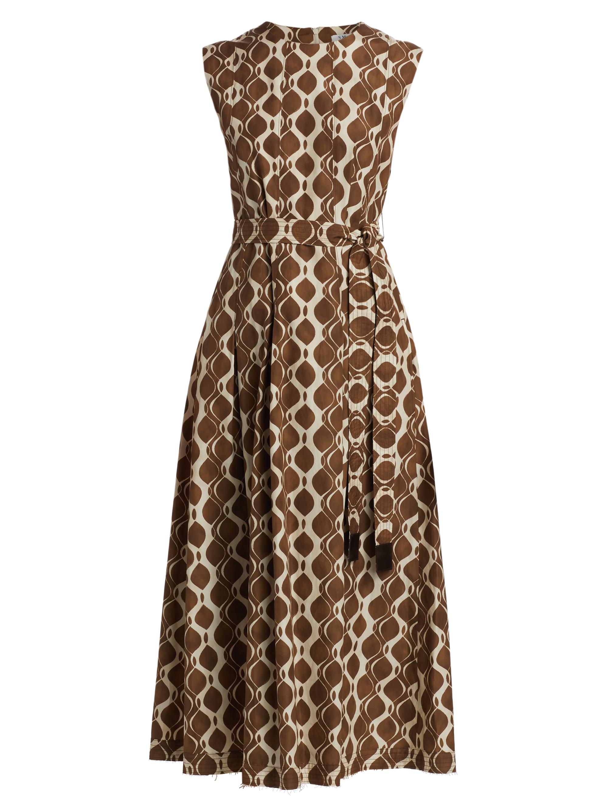 Max Mara Women's Amati Abstract Cotton Tie-Waist Midi-Dress - Ecru