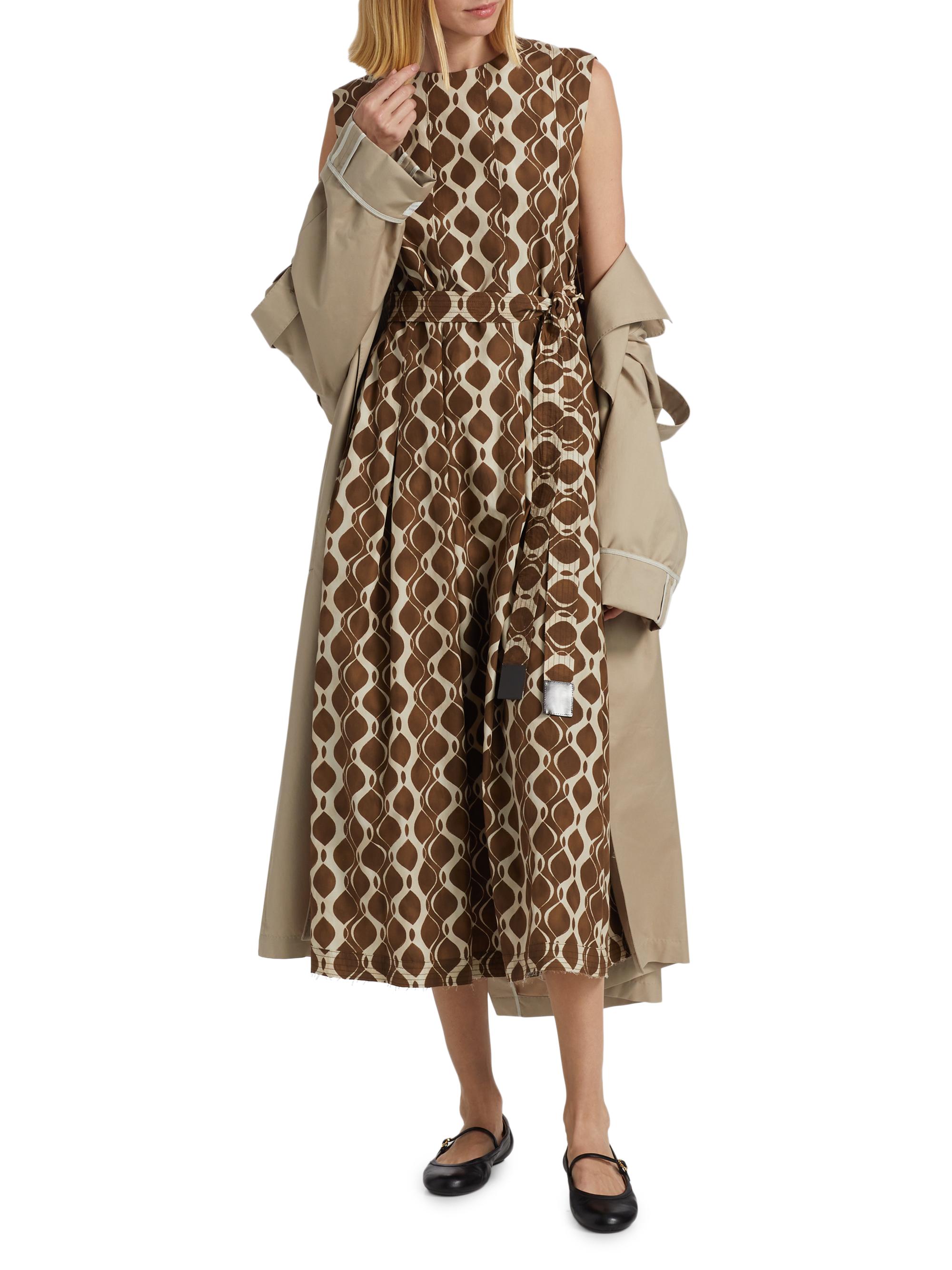 Max Mara Amati Abstract Cotton Tie-Waist Midi-Dress Saks Fifth