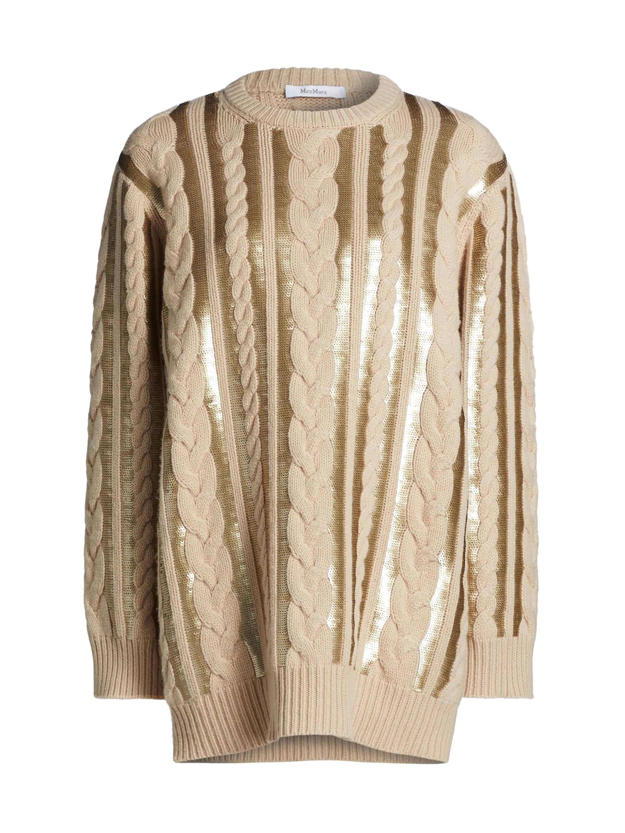 Max Mara Women's Mambo Sequined Cable-Knit Wool-Cashmere Sweaterdress - Albino