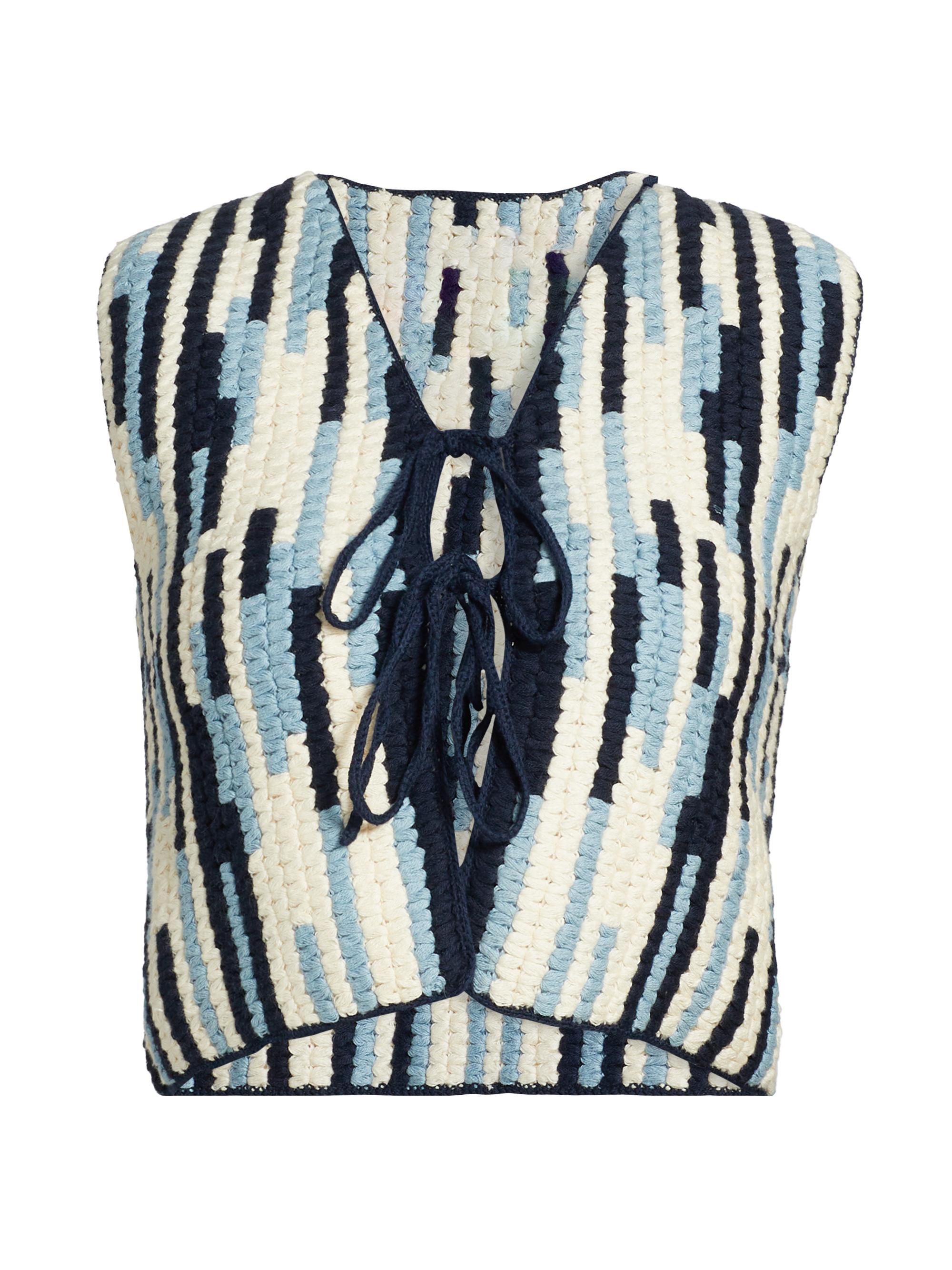 Escvdo Women's Spondylus Anadara Crochet Vest - Blue