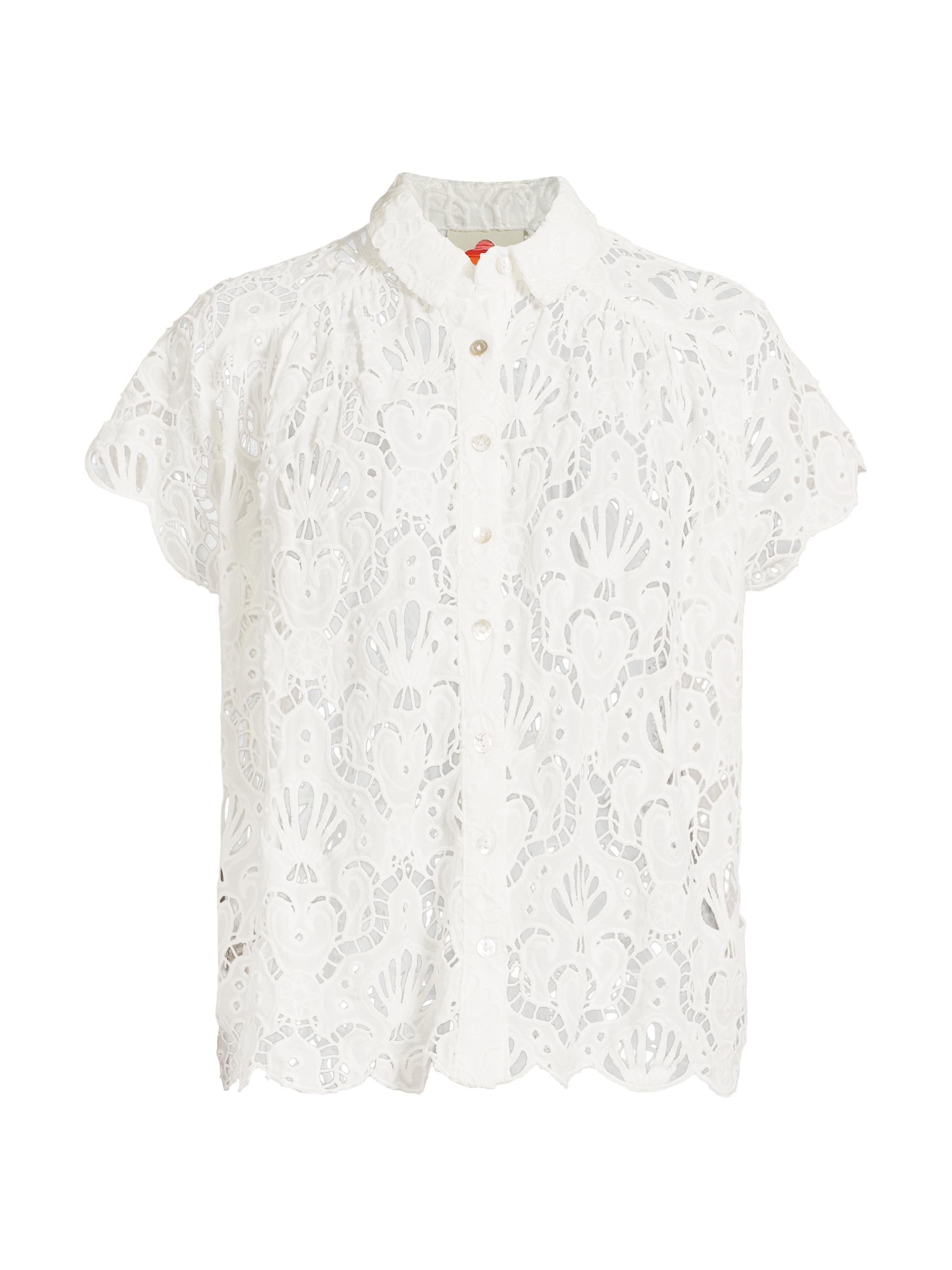 Farm Rio Women's Seashell Eyelet Cover-Up Shirt - White