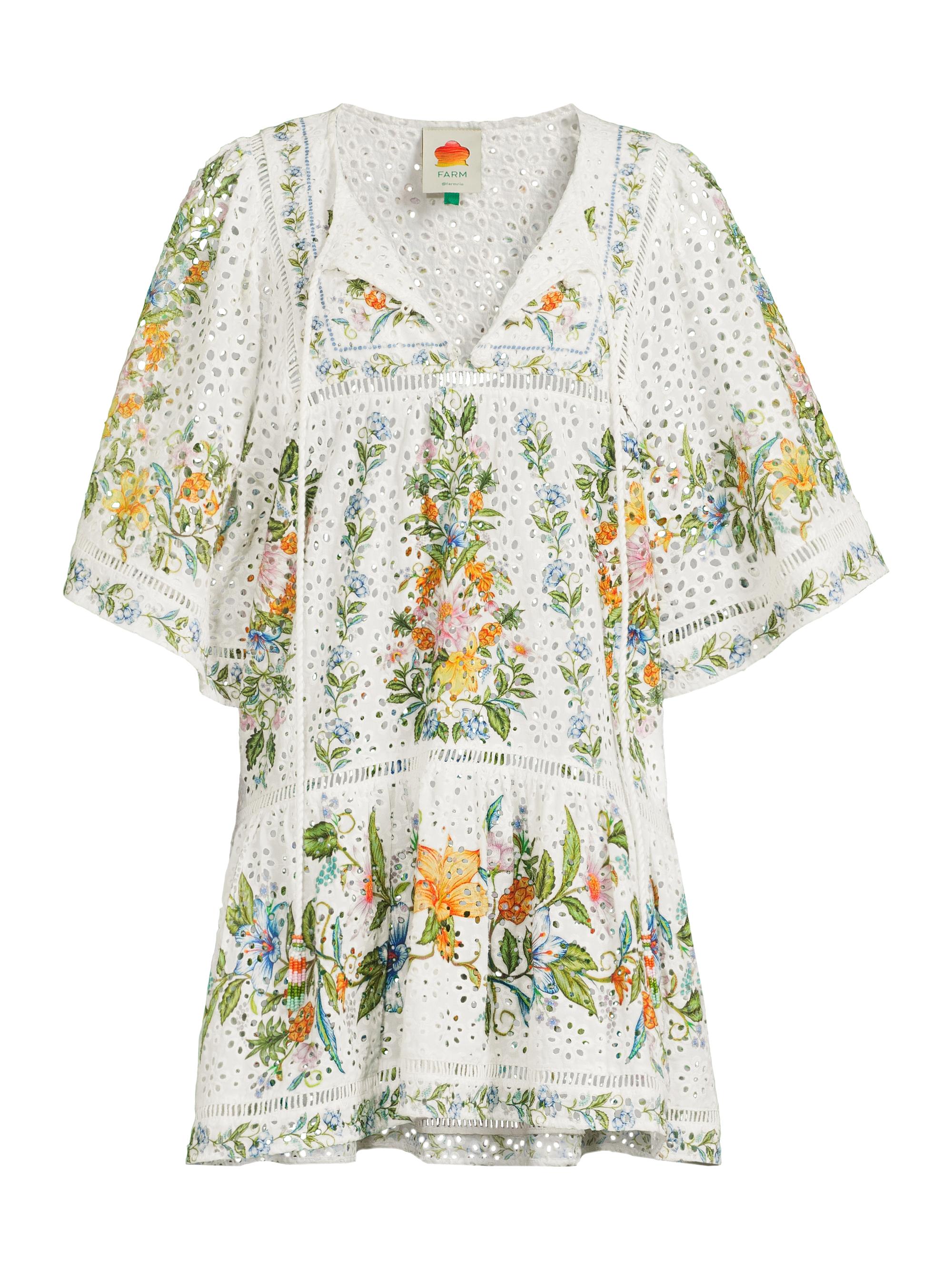 Farm Rio Women's Sweet Bloom Bouquet Eyelet Cotton Cover-Up - Off White