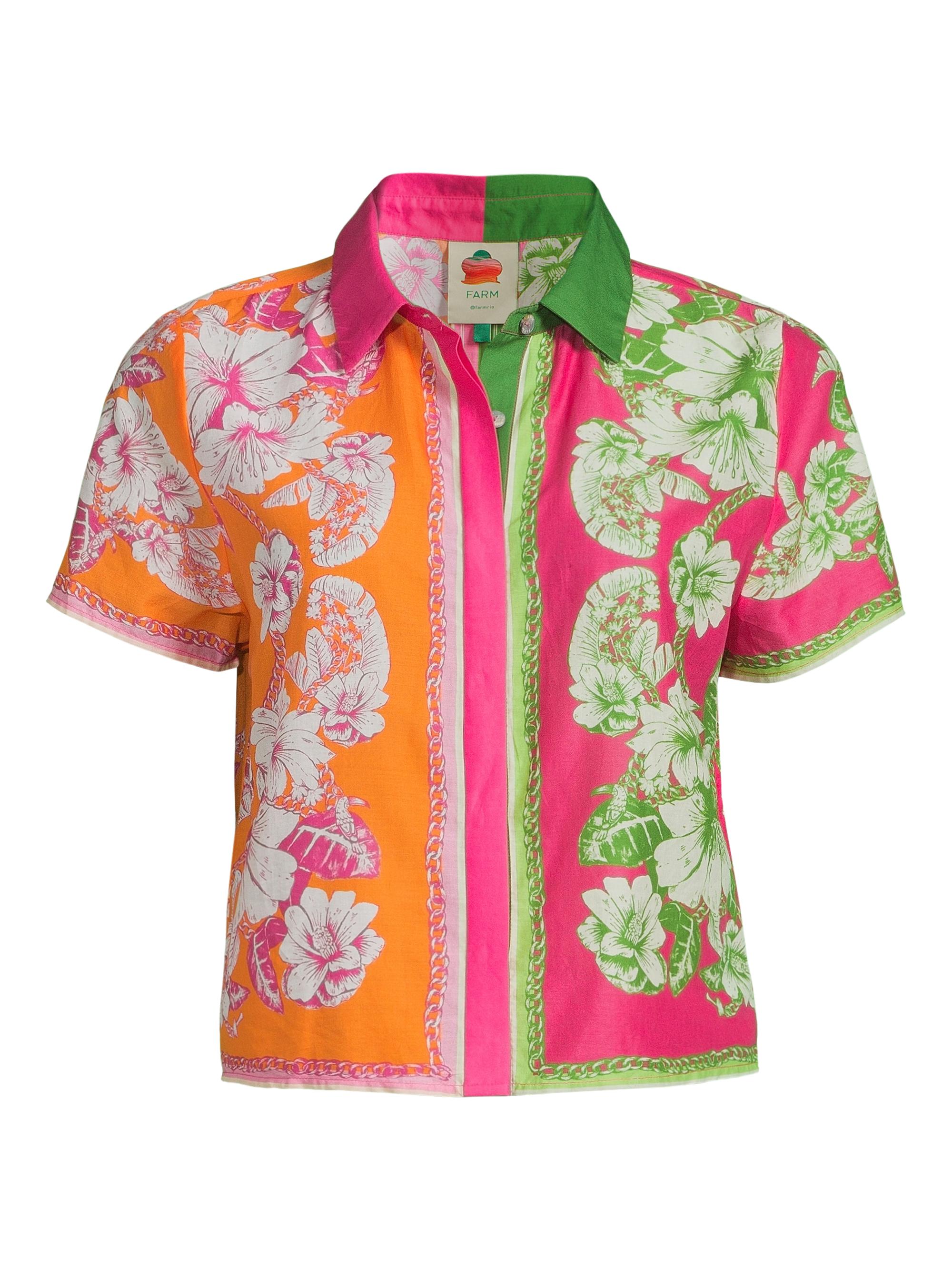 Farm Rio Women's Floral Elegance Floral Print Cover-Up Shirt