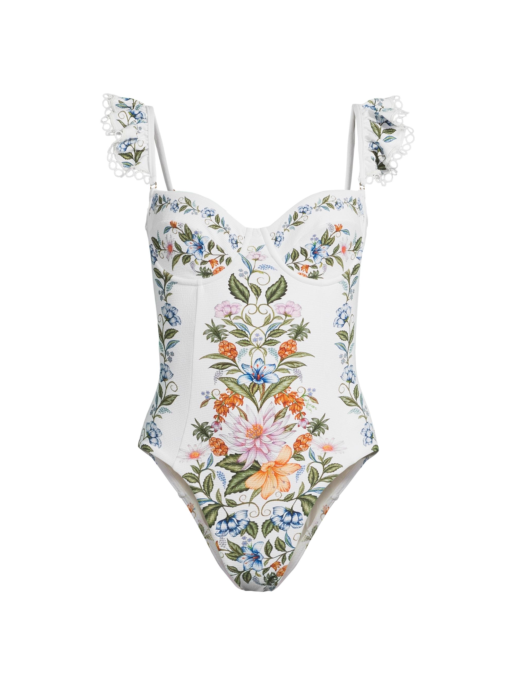 Farm Rio Women's Sweet Bloom Bouquet One-Piece Swimsuit - Off White