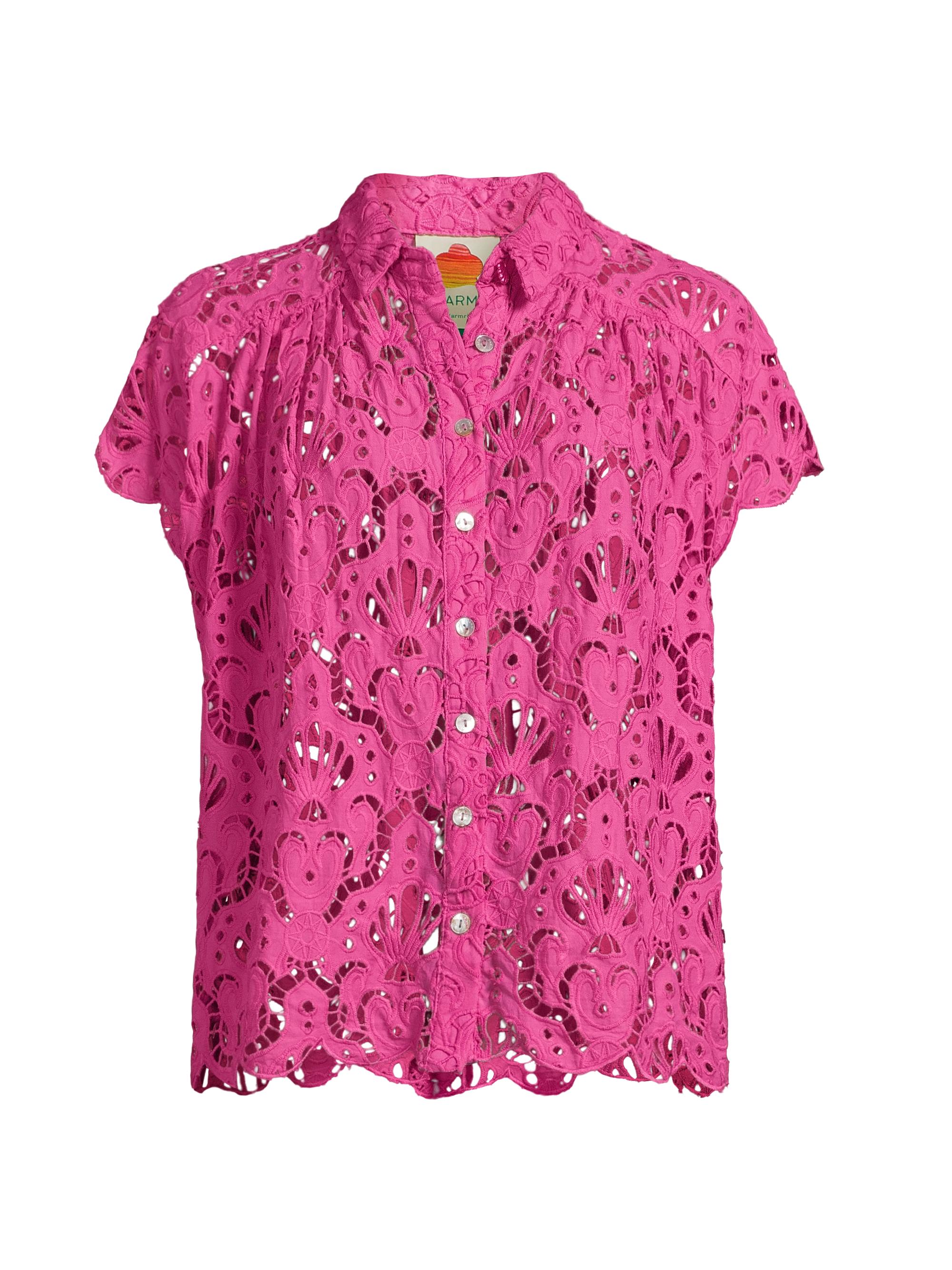 Farm Rio Women's Seashell Guipure Cover-Up Shirt - Pink