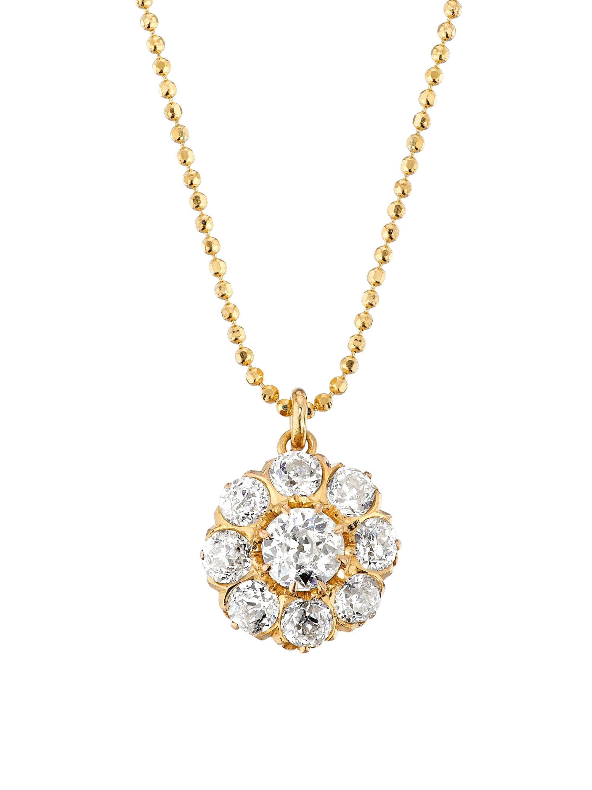 18K Yellow Gold & 2.50 TCW Diamond Cluster Pendant Necklace