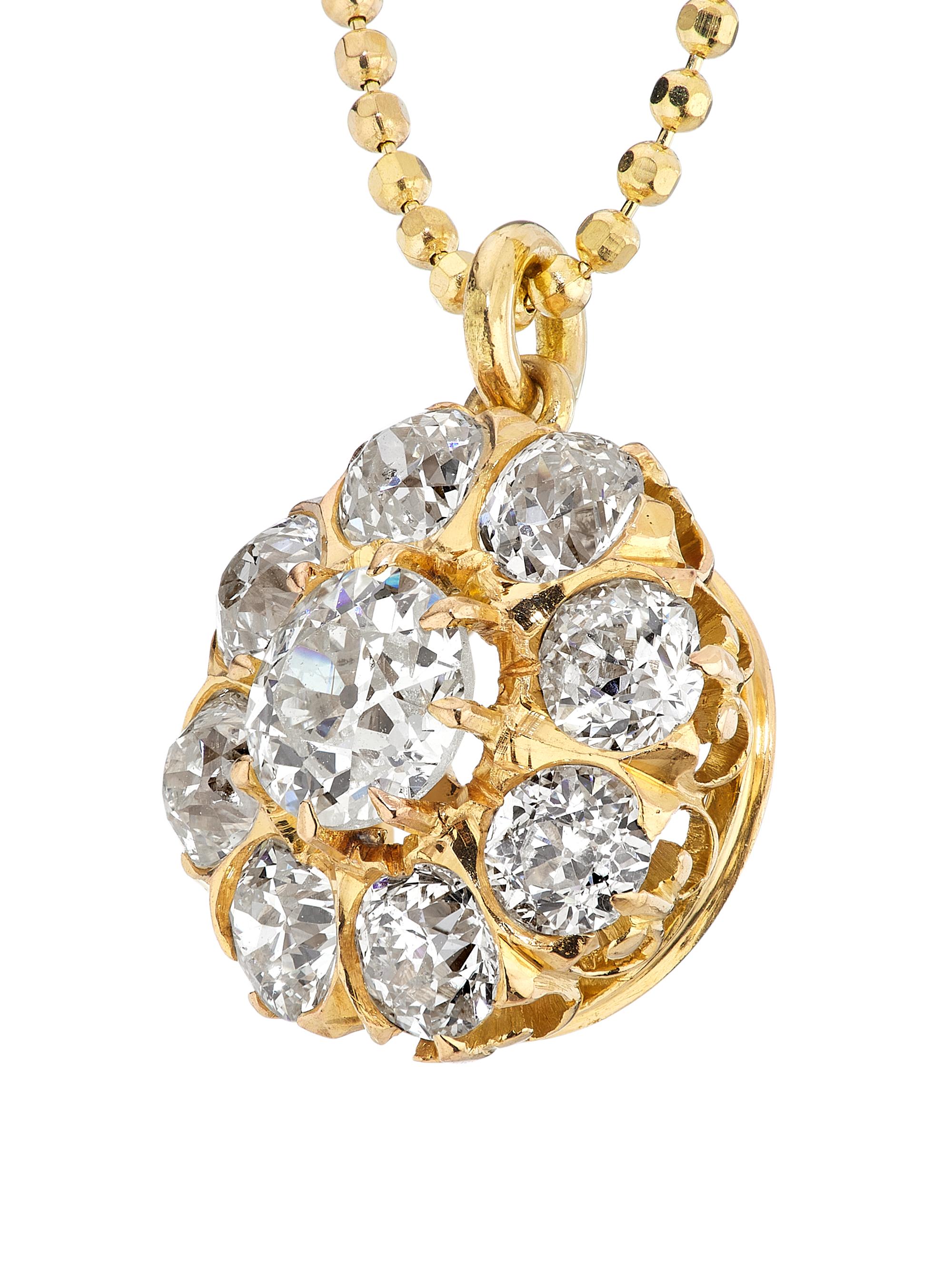 18K Yellow Gold & 2.50 TCW Diamond Cluster Pendant Necklace
