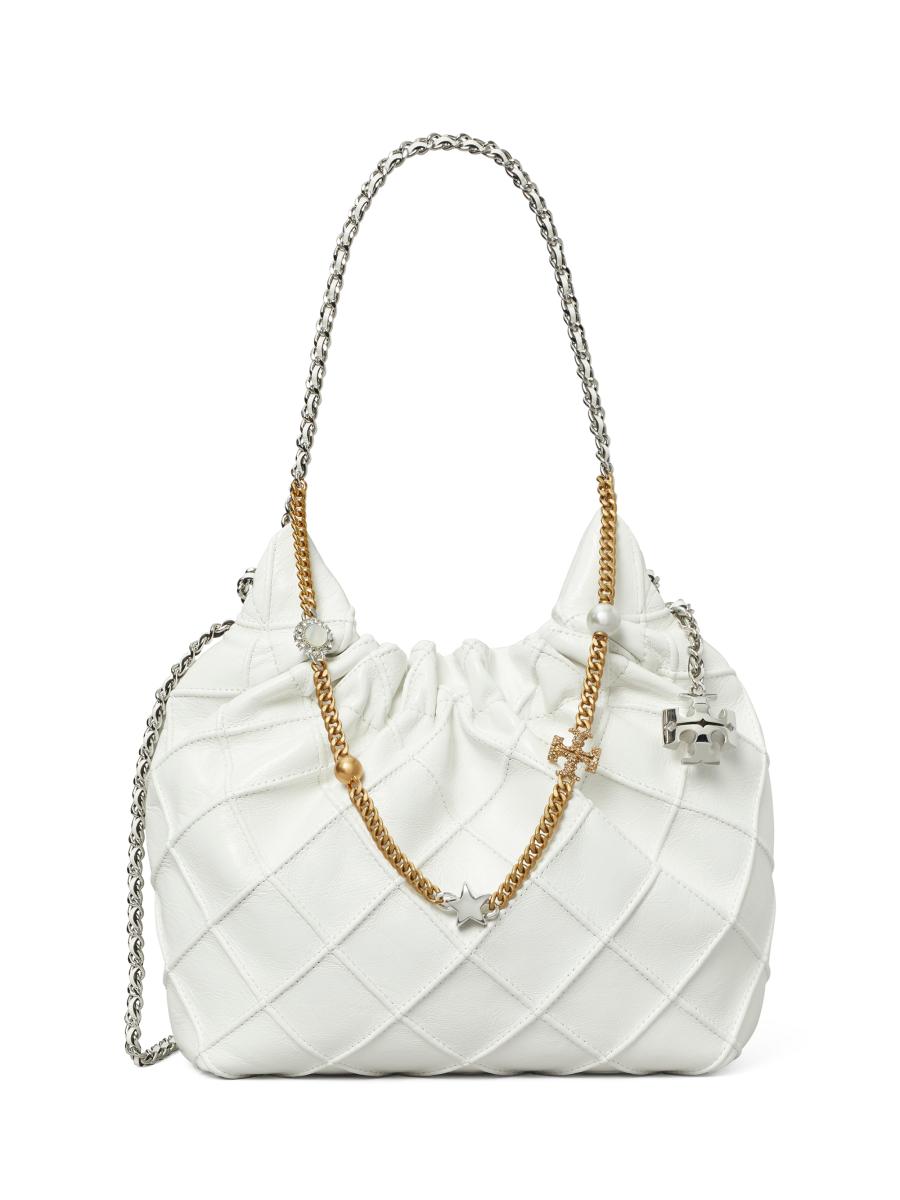 Tory Burch Mini Fleming Distressed Leather Hobo Bag | Saks