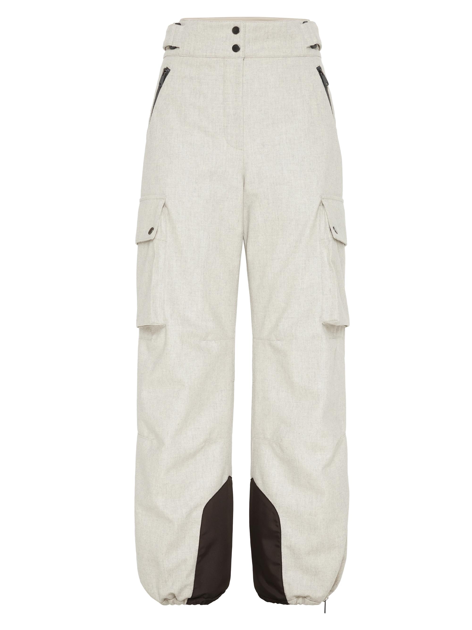 Brunello Cucinelli Women's Bonded Virgin Wool Flannel Mountain Cargo Trousers - Light Grey