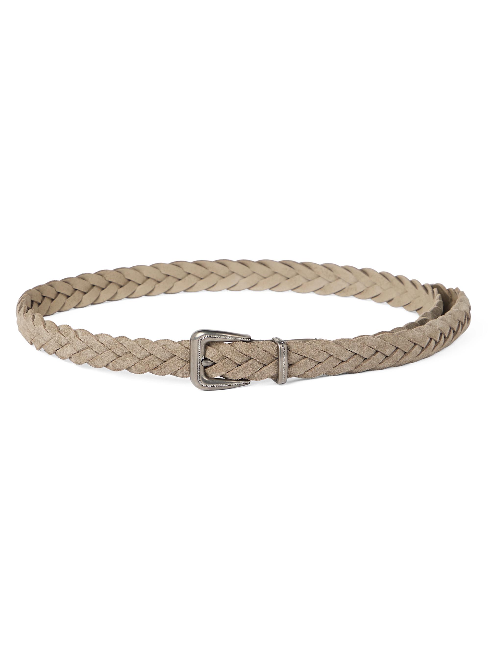 Brunello Cucinelli Women's Braided Leather Belt with Monili - Light Grey