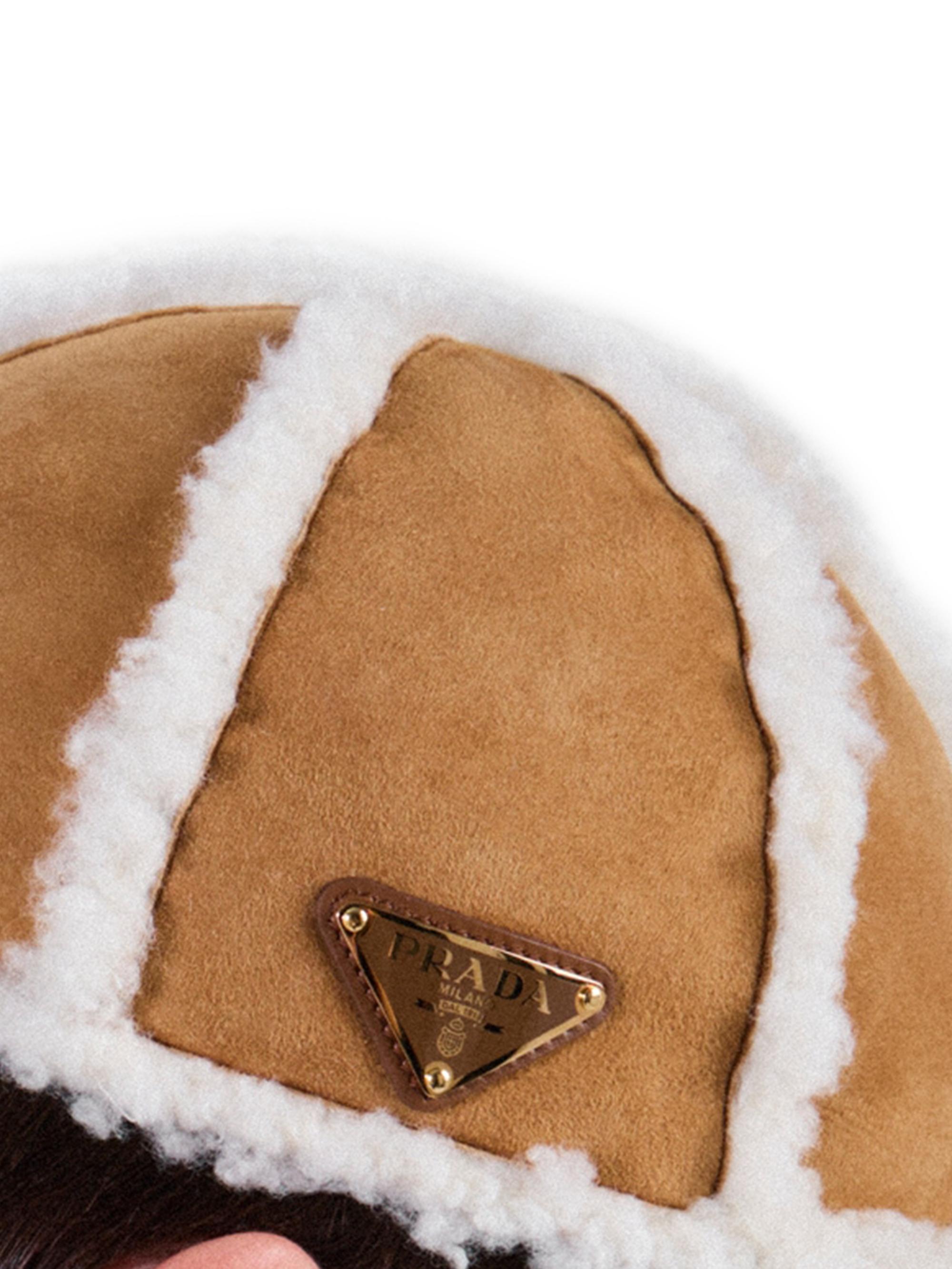 Prada Women's Suede Shearling Baseball Cap - Beige Khaki | Thumbnail 3